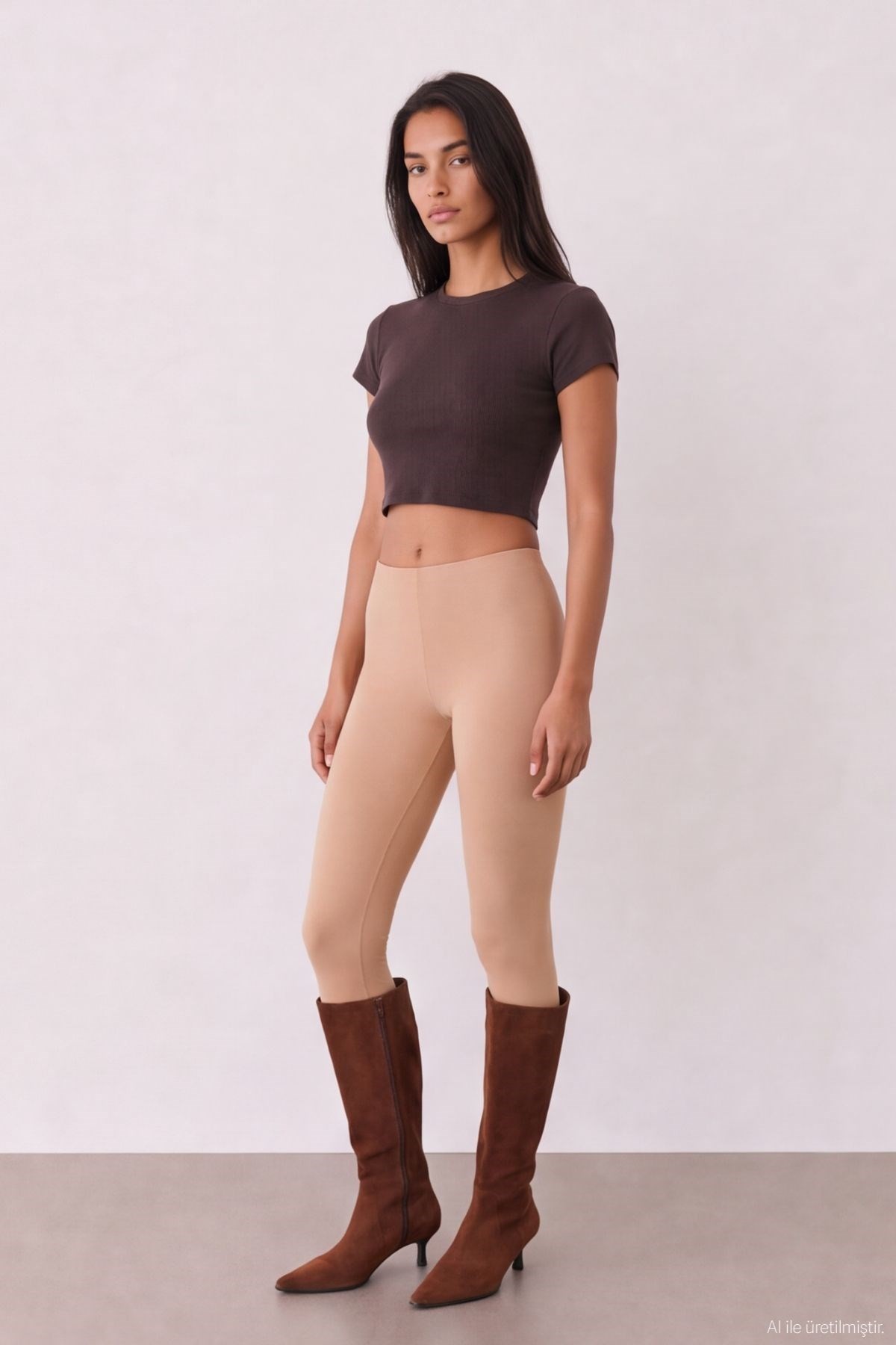 Quzu Basic Crop T-shirt Kahve