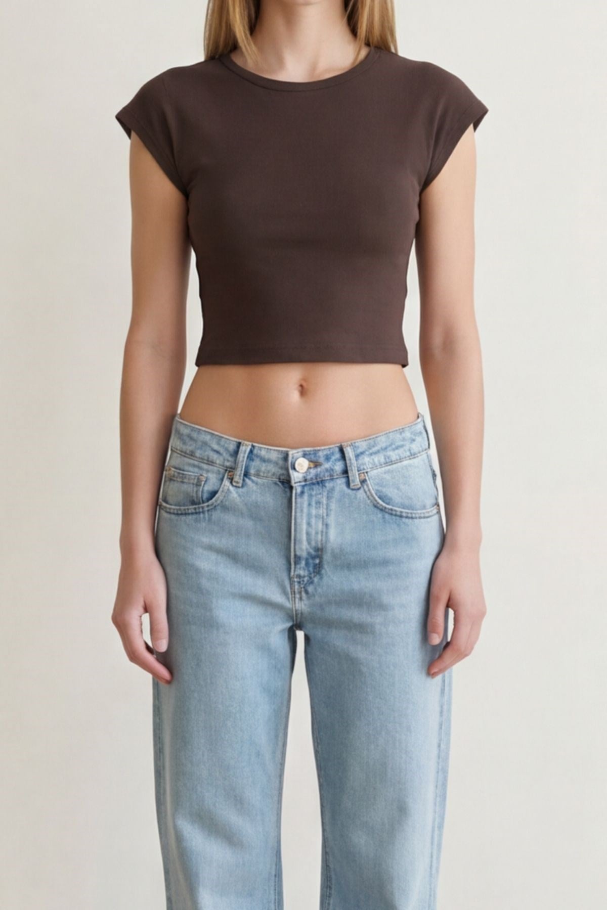 Quzu Basic Crop T-shirt Kahve