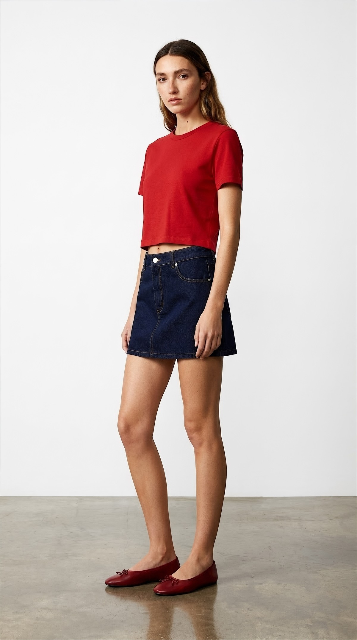 Quzu Basic Crop T-shirt Kırmızı