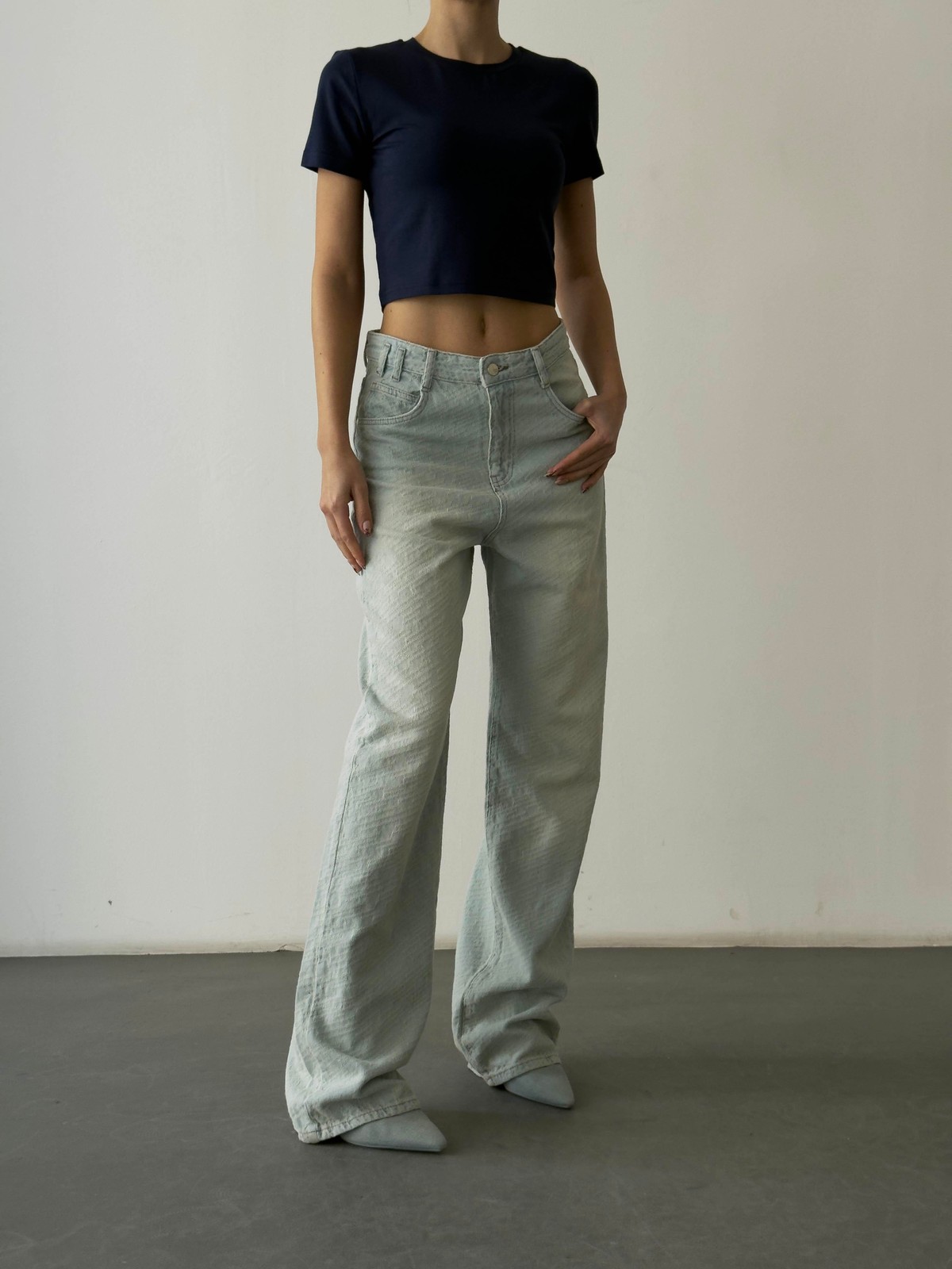 Quzu Basic Crop T-shirt Lacivert