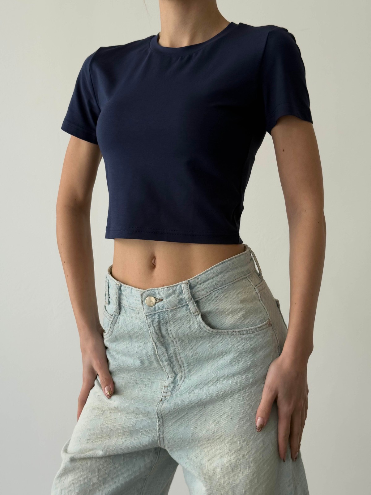 Quzu Basic Crop T-shirt Lacivert