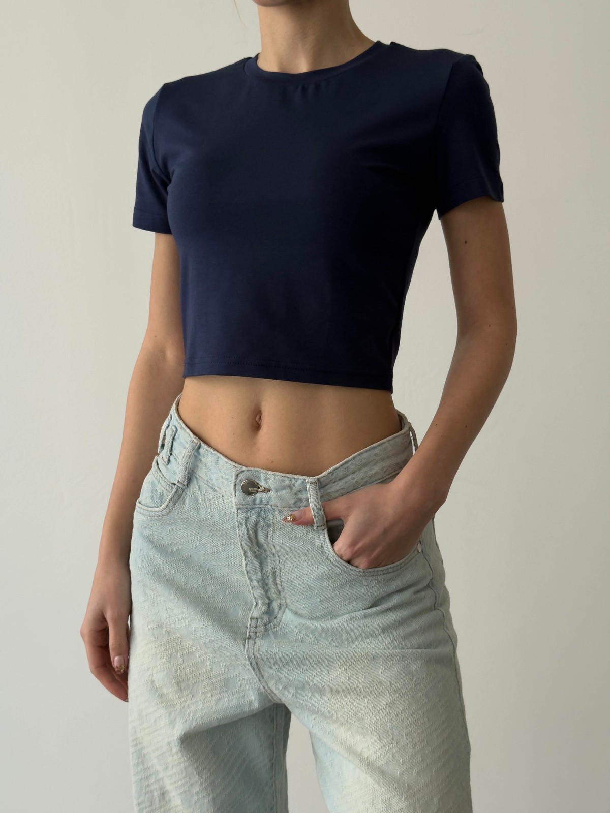 Quzu Basic Crop T-shirt Lacivert