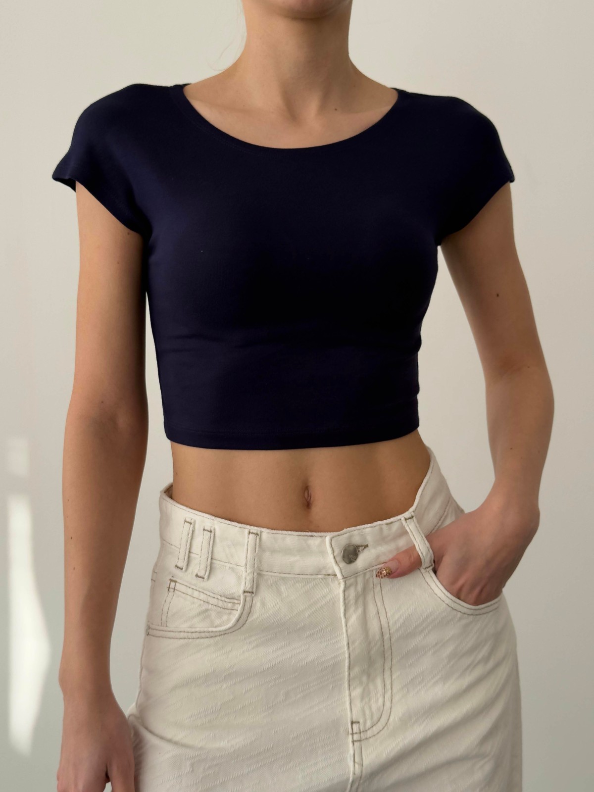 Quzu Basic Crop T-shirt Lacivert