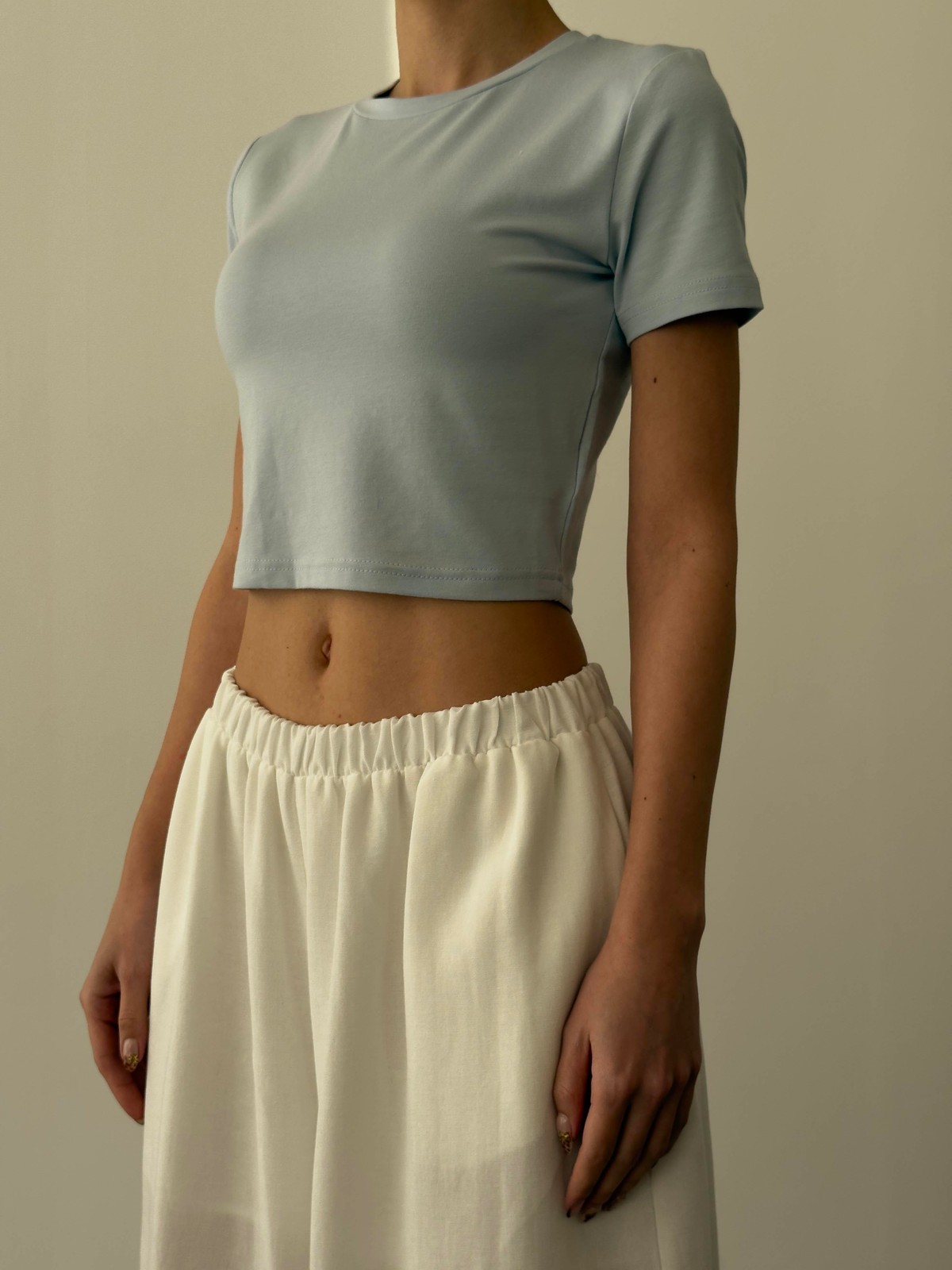 Quzu Basic Crop T-shirt Mavi