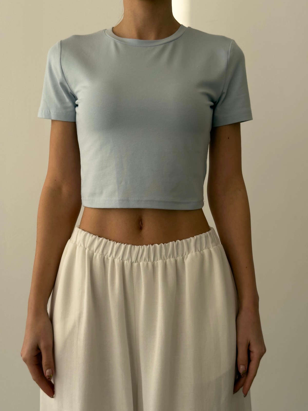 Quzu Basic Crop T-shirt Mavi