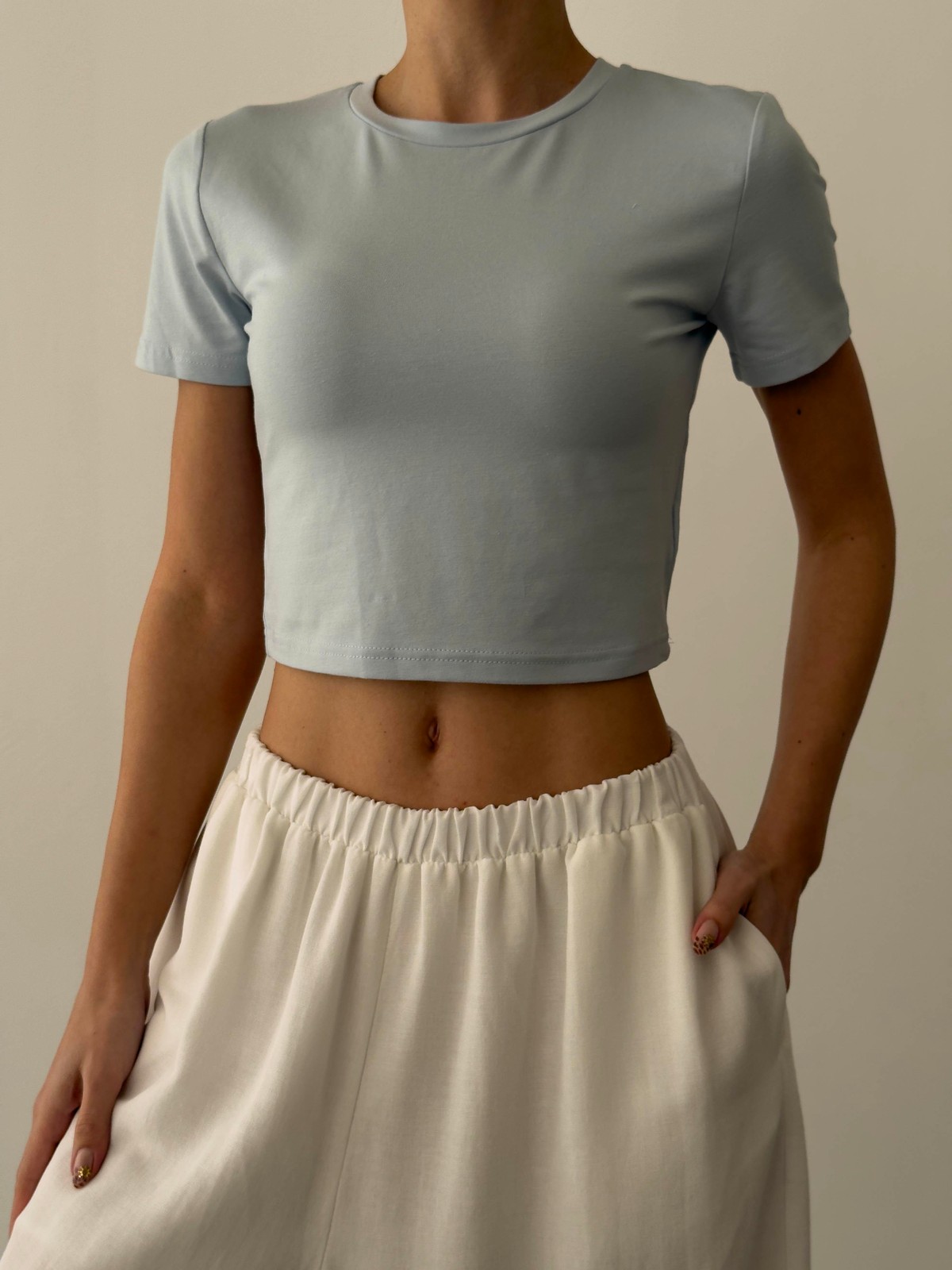 Quzu Basic Crop T-shirt Mavi