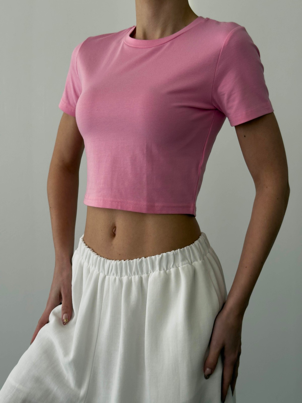 Quzu Basic Crop T-shirt Pembe