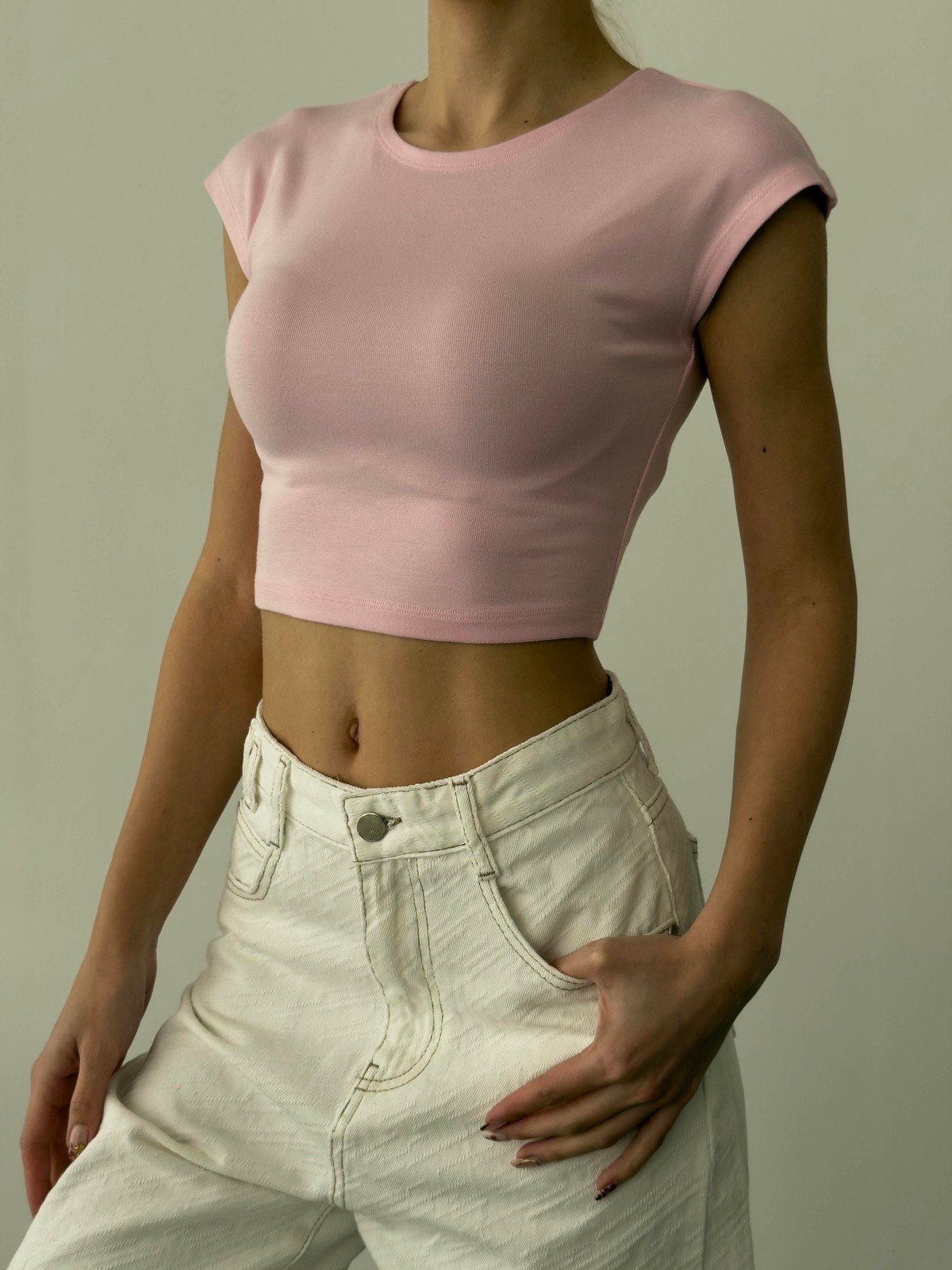 Quzu Basic Crop T-shirt Pembe