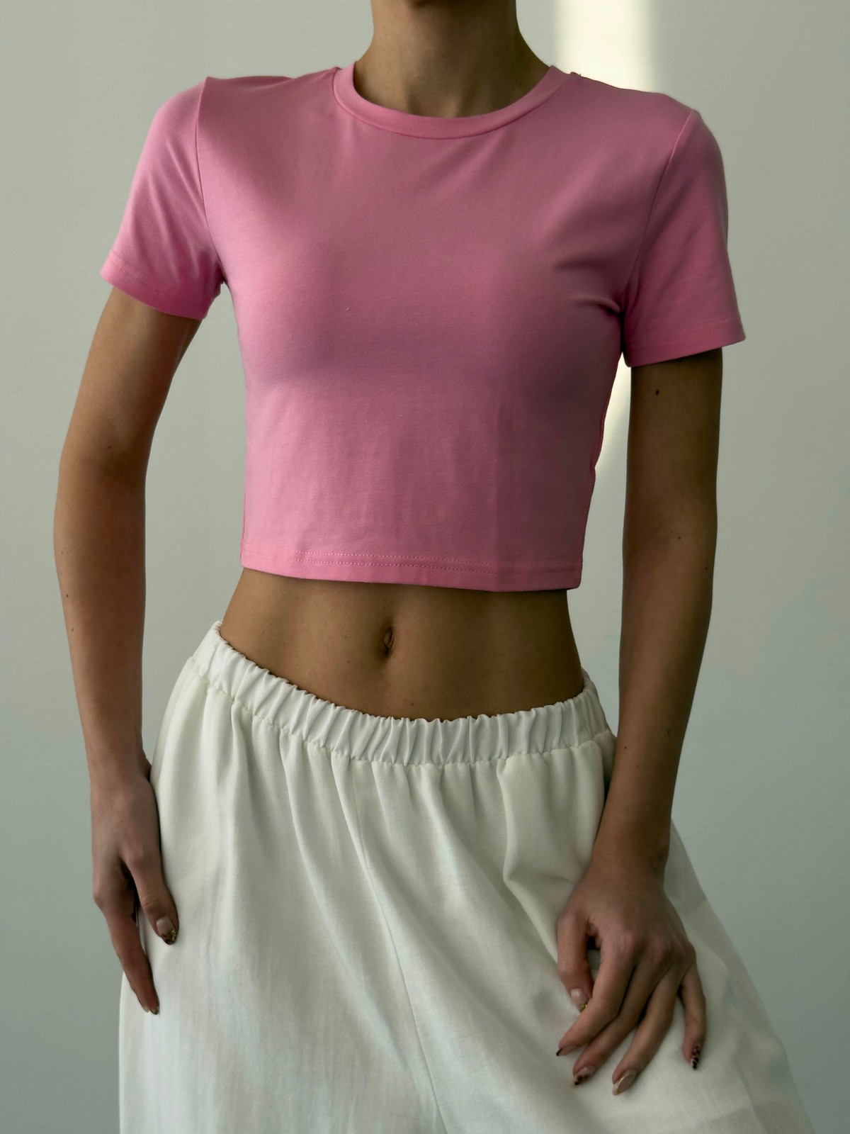 Quzu Basic Crop T-shirt Pembe