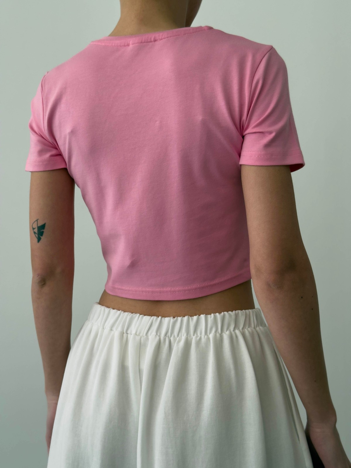 Quzu Basic Crop T-shirt Pembe