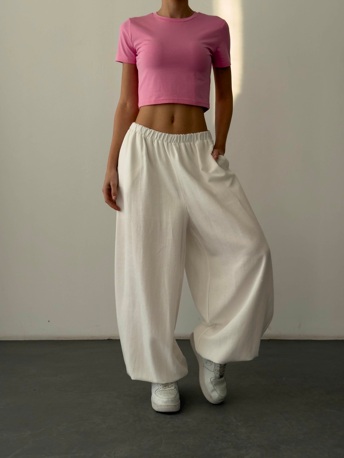 Quzu Basic Crop T-shirt Pembe