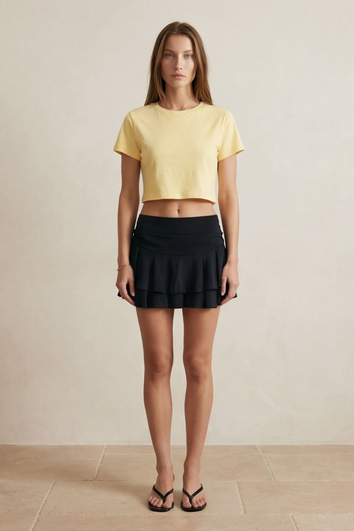 Quzu Basic Crop T-shirt Sarı