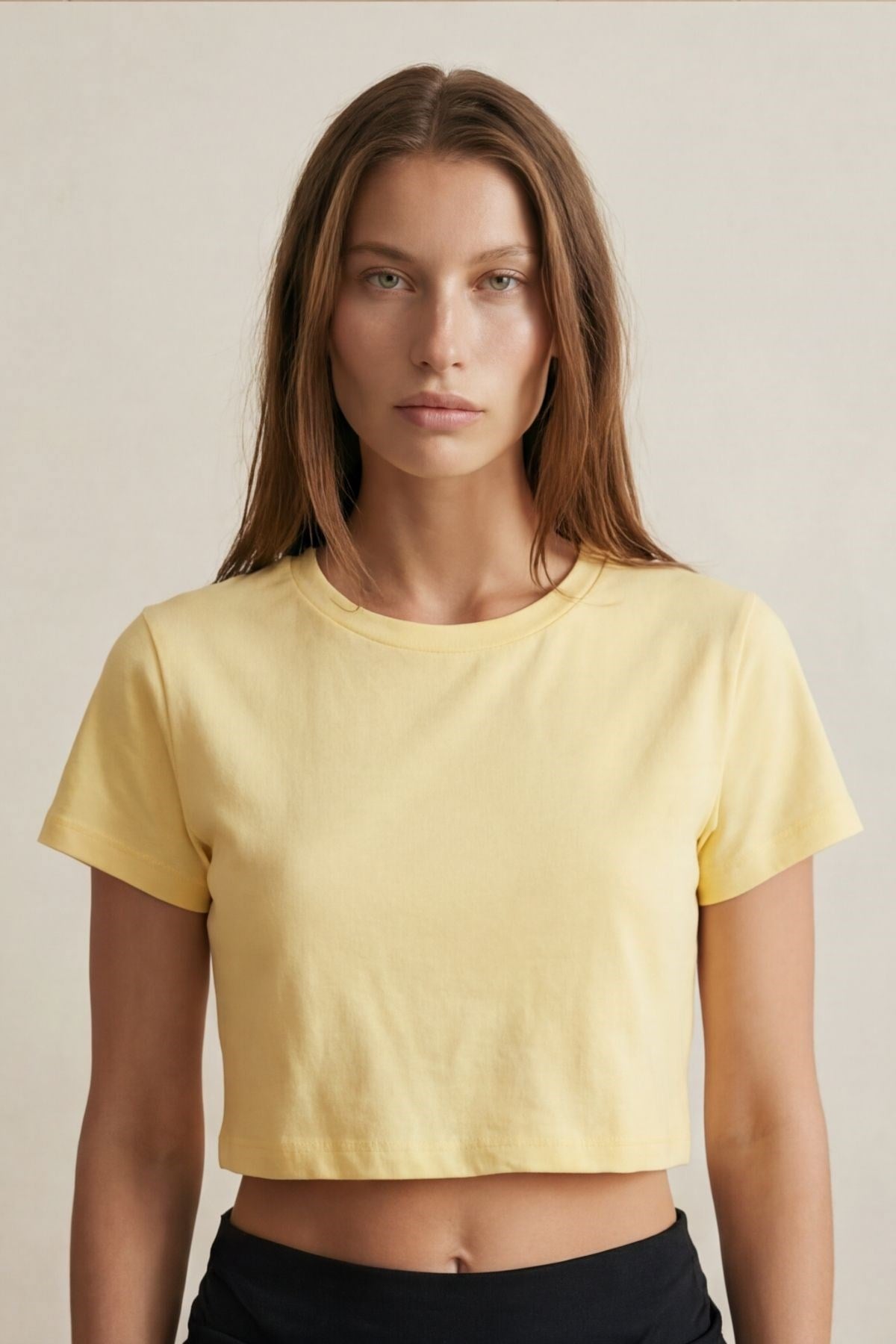 Quzu Basic Crop T-shirt Sarı