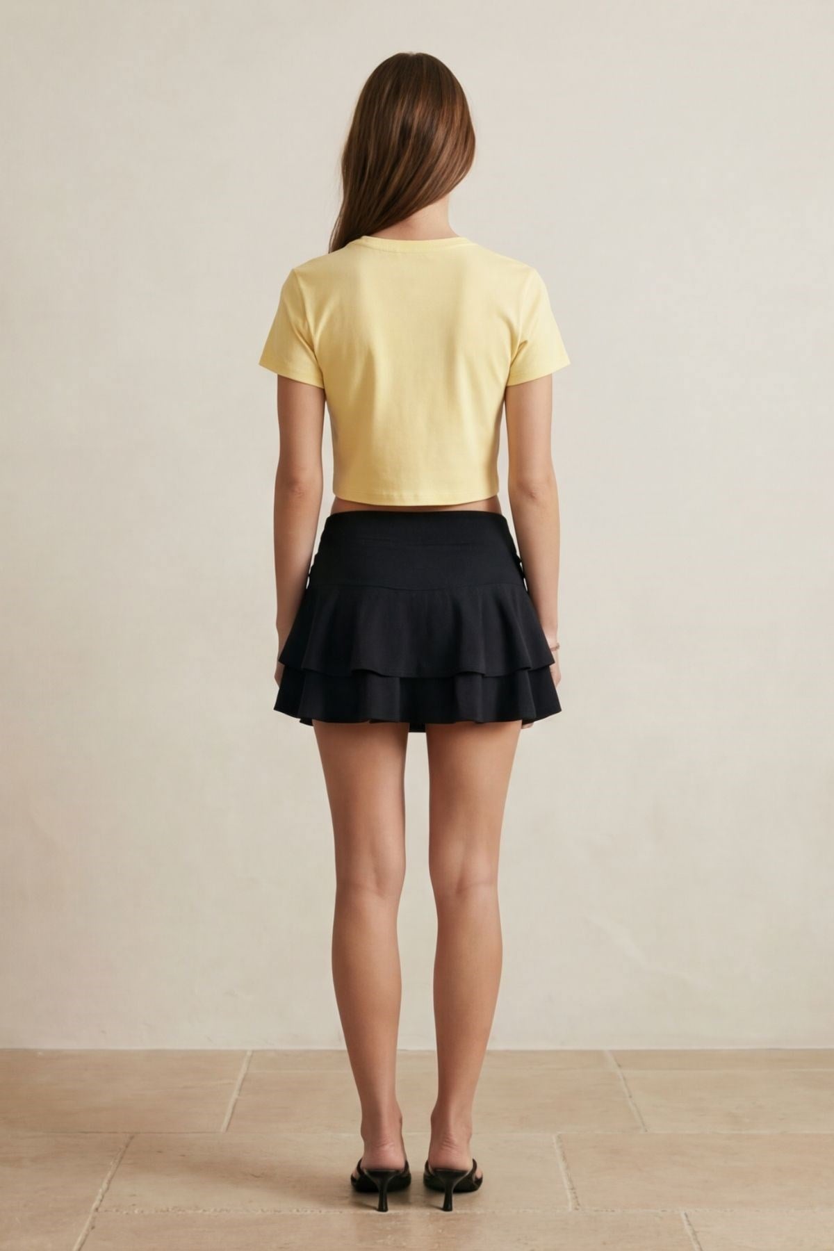 Quzu Basic Crop T-shirt Sarı