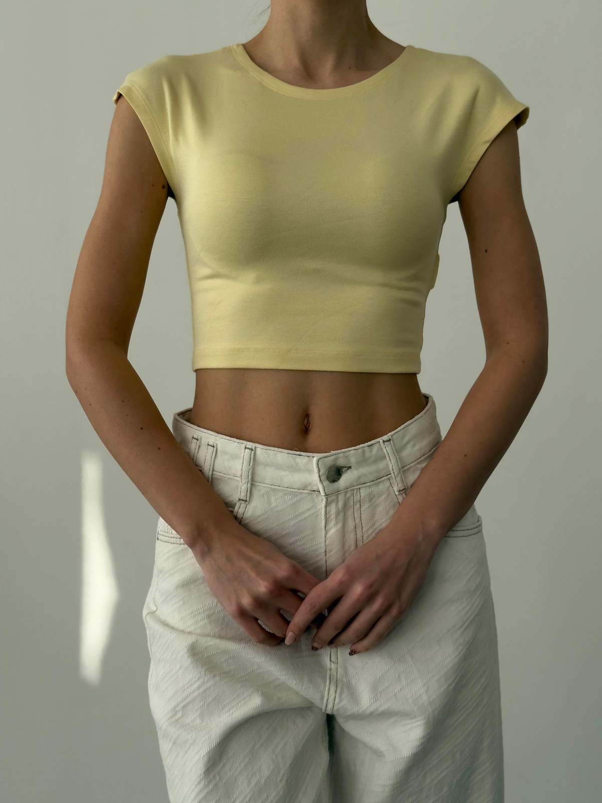 Quzu Basic Crop T-shirt Sarı