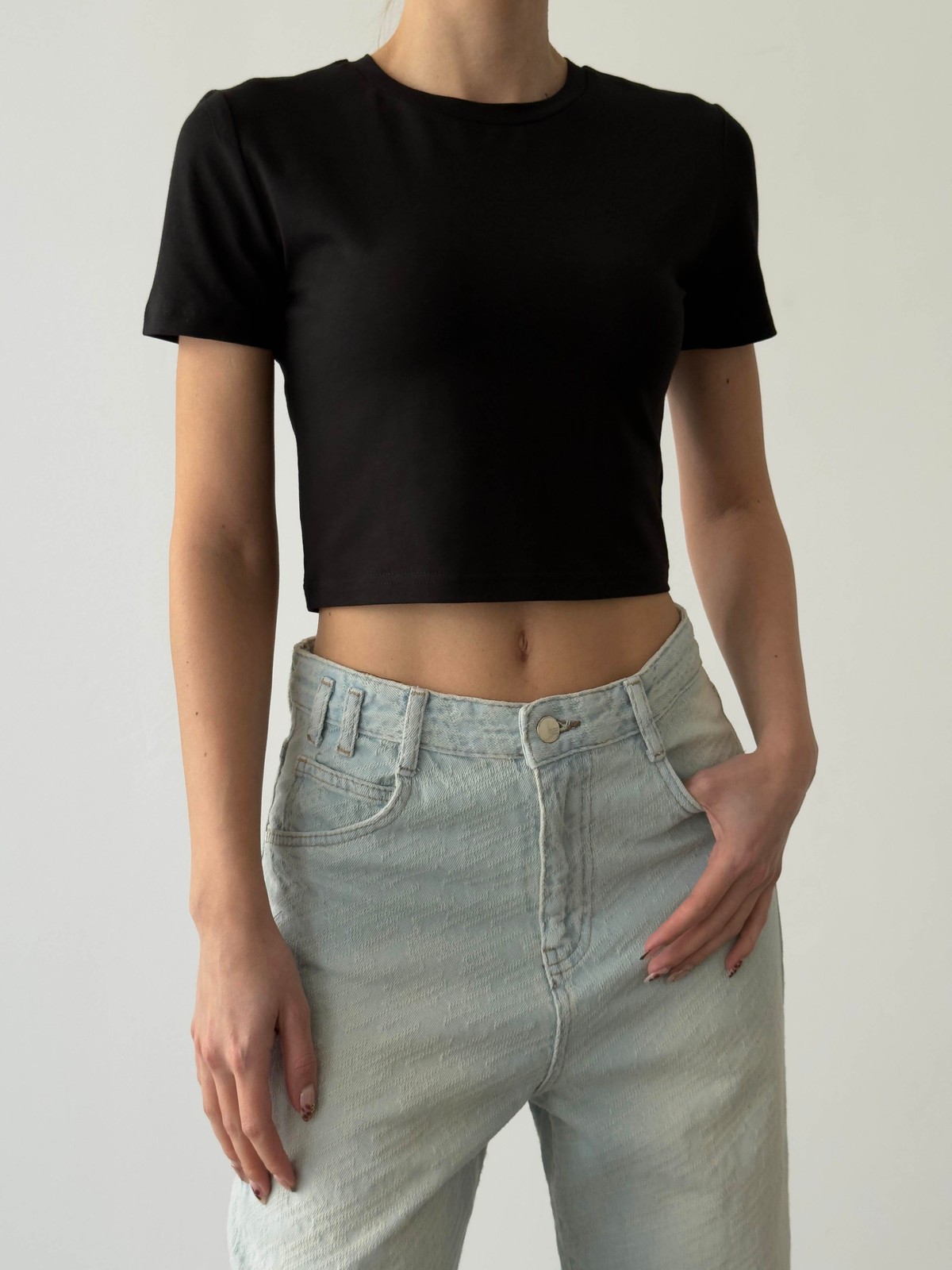 Quzu Basic Crop T-shirt Siyah