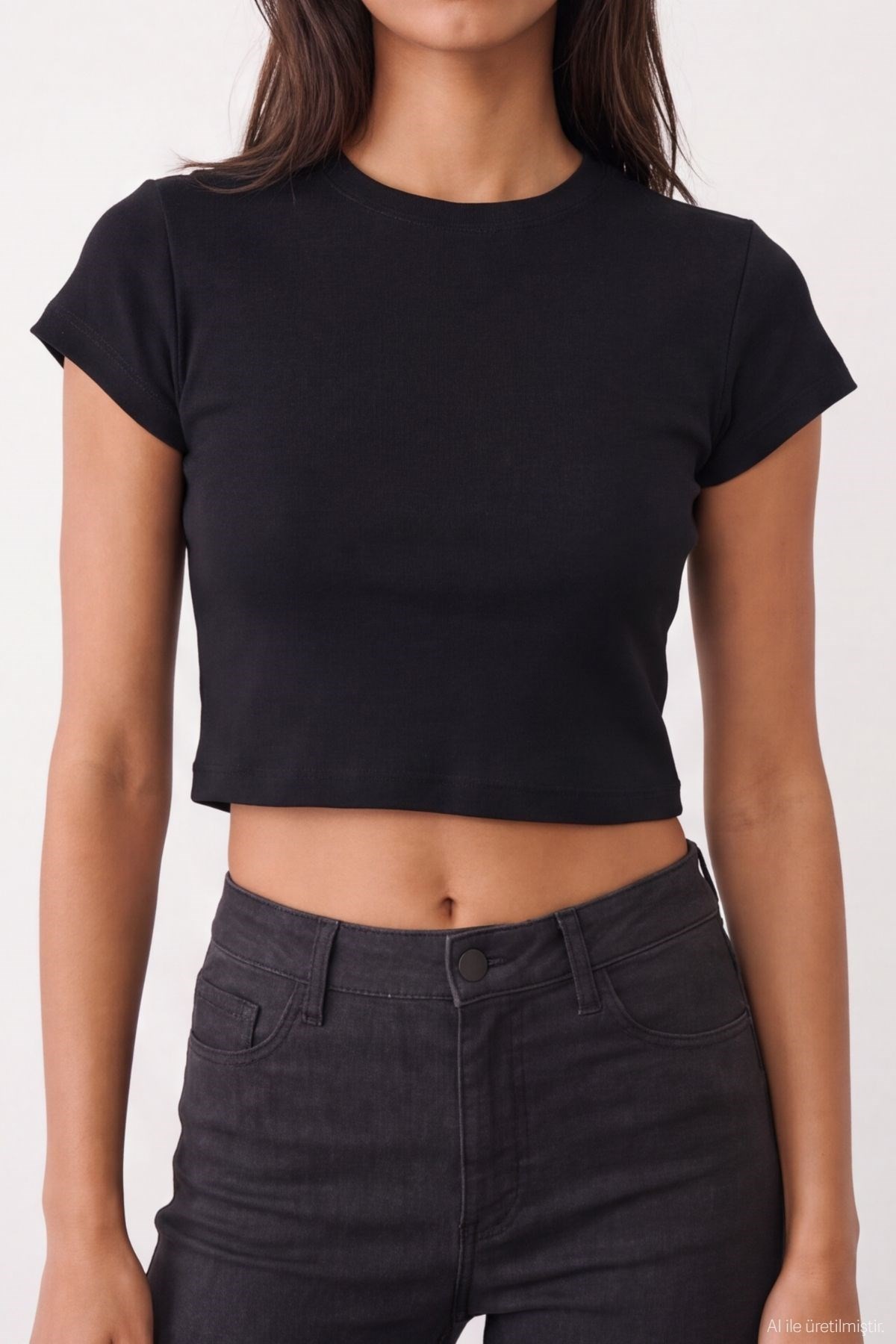Quzu Basic Crop T-shirt Siyah