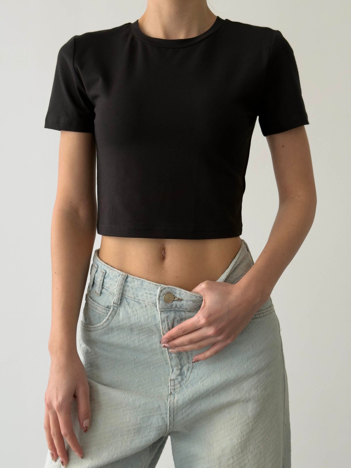 Quzu Basic Crop T-shirt Siyah