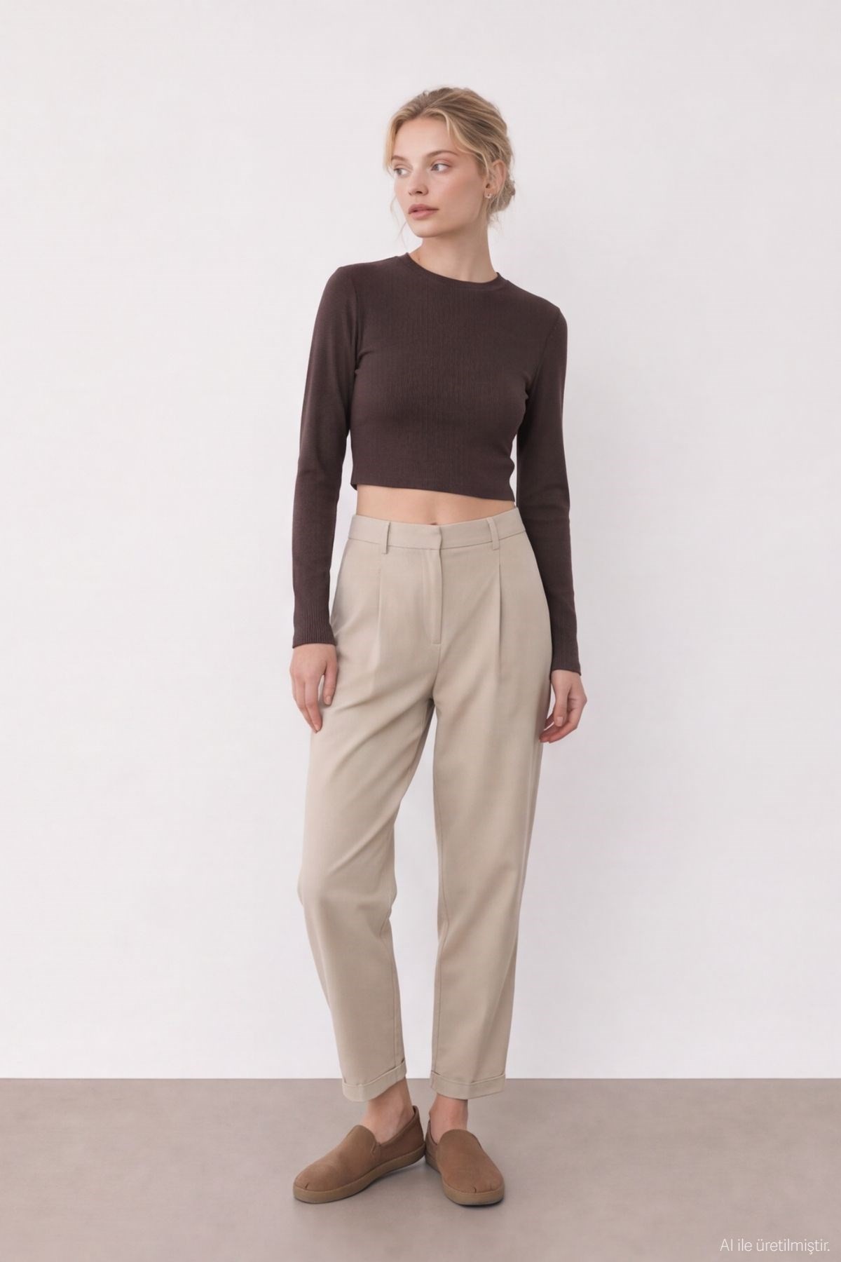 Quzu Basic Crop Top Kahve