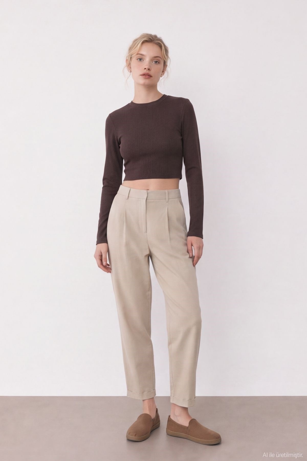 Quzu Basic Crop Top Kahve