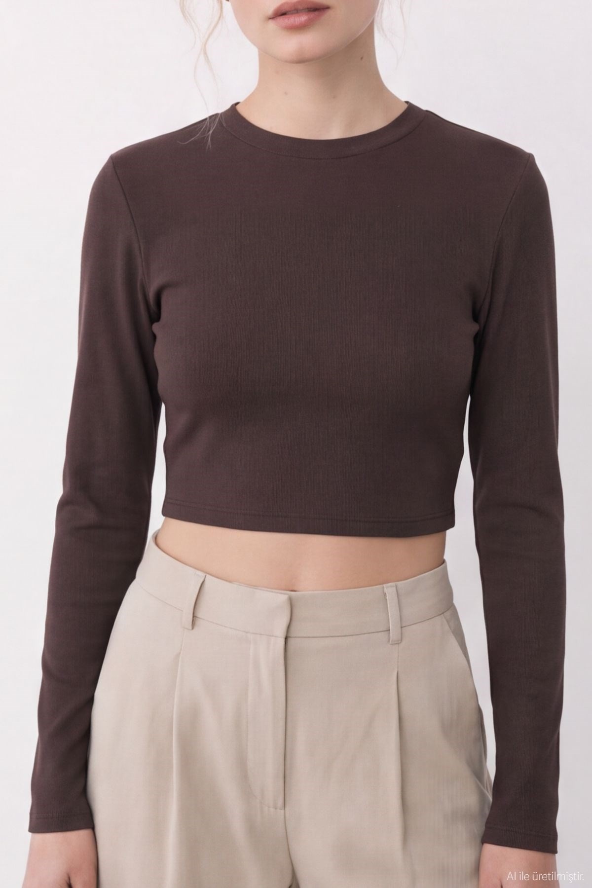 Quzu Basic Crop Top Kahve