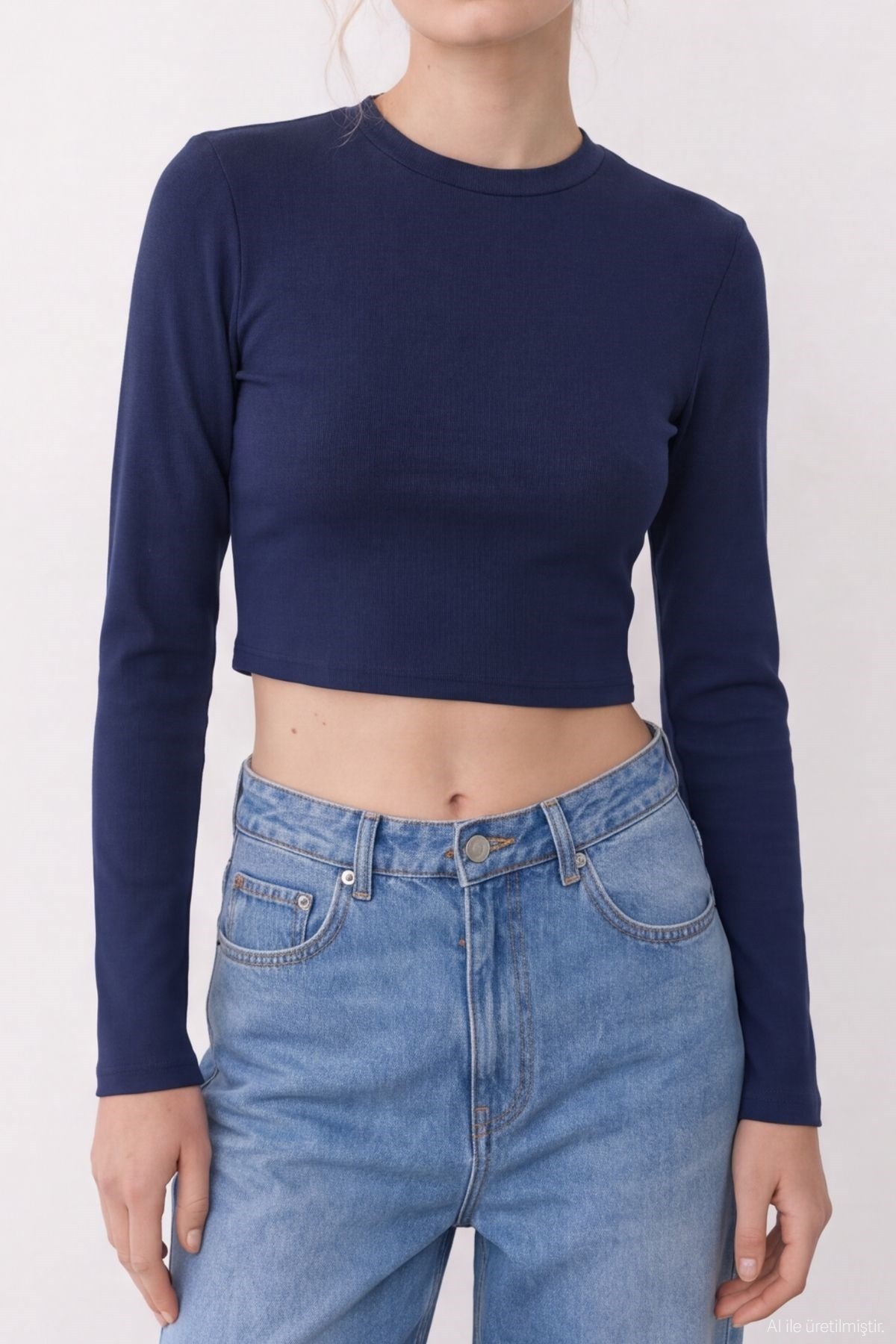 Quzu Basic Crop Top Lacivert
