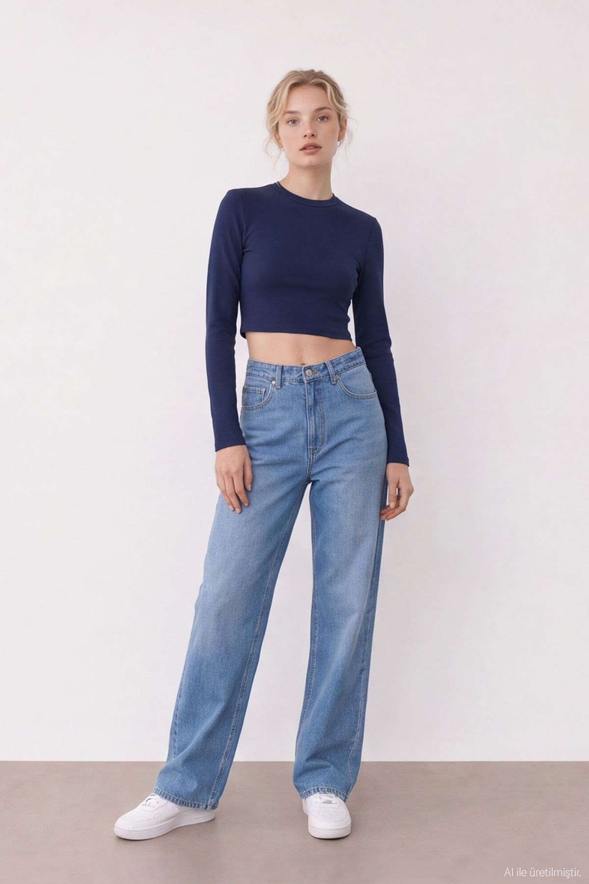 Quzu Basic Crop Top Lacivert