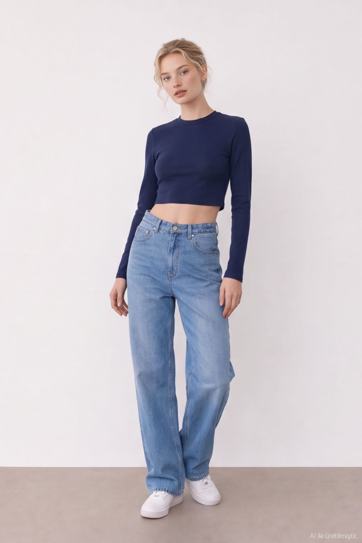 Quzu Basic Crop Top Lacivert