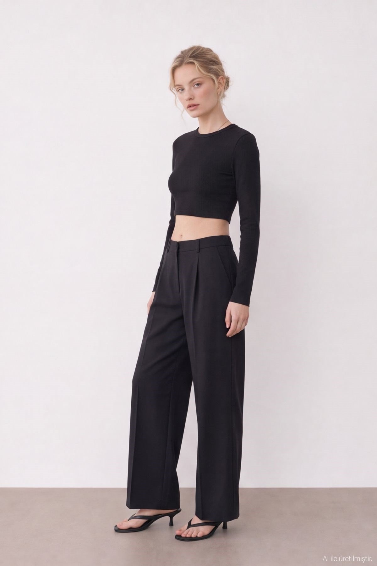 Quzu Basic Crop Top Siyah