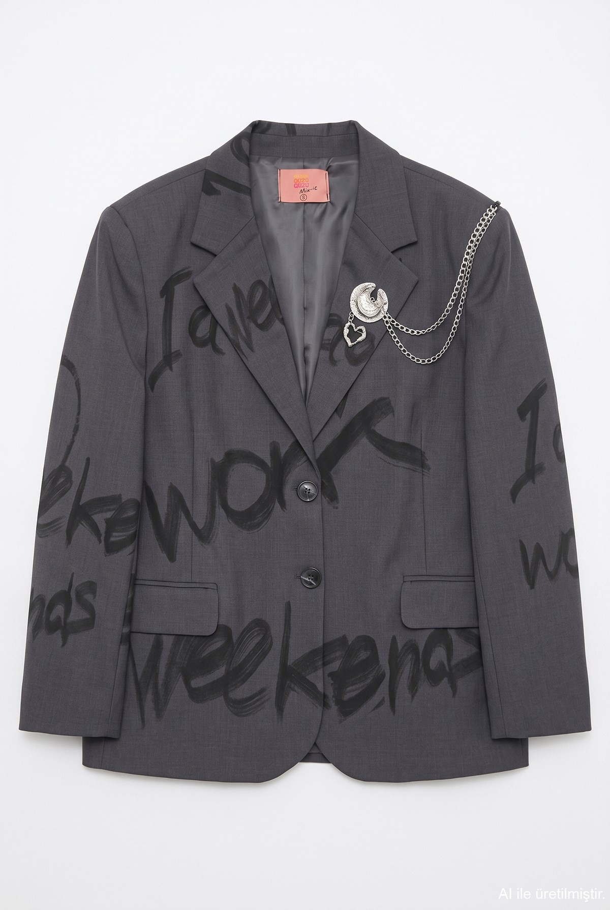 Quzu Baskı Detaylı Blazer Ceket Gri