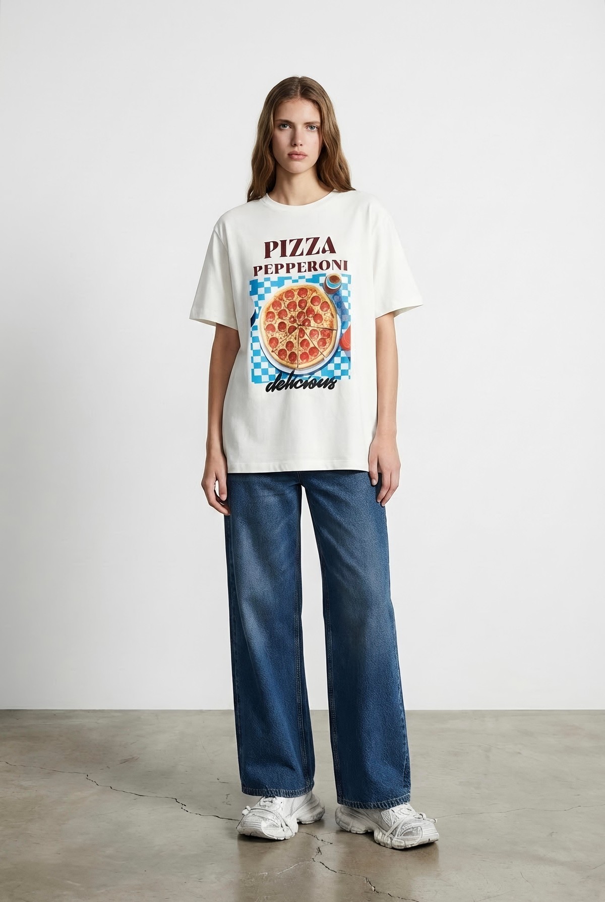 Quzu Baskı Detaylı Kısa Kollu T-shirt Ekru
