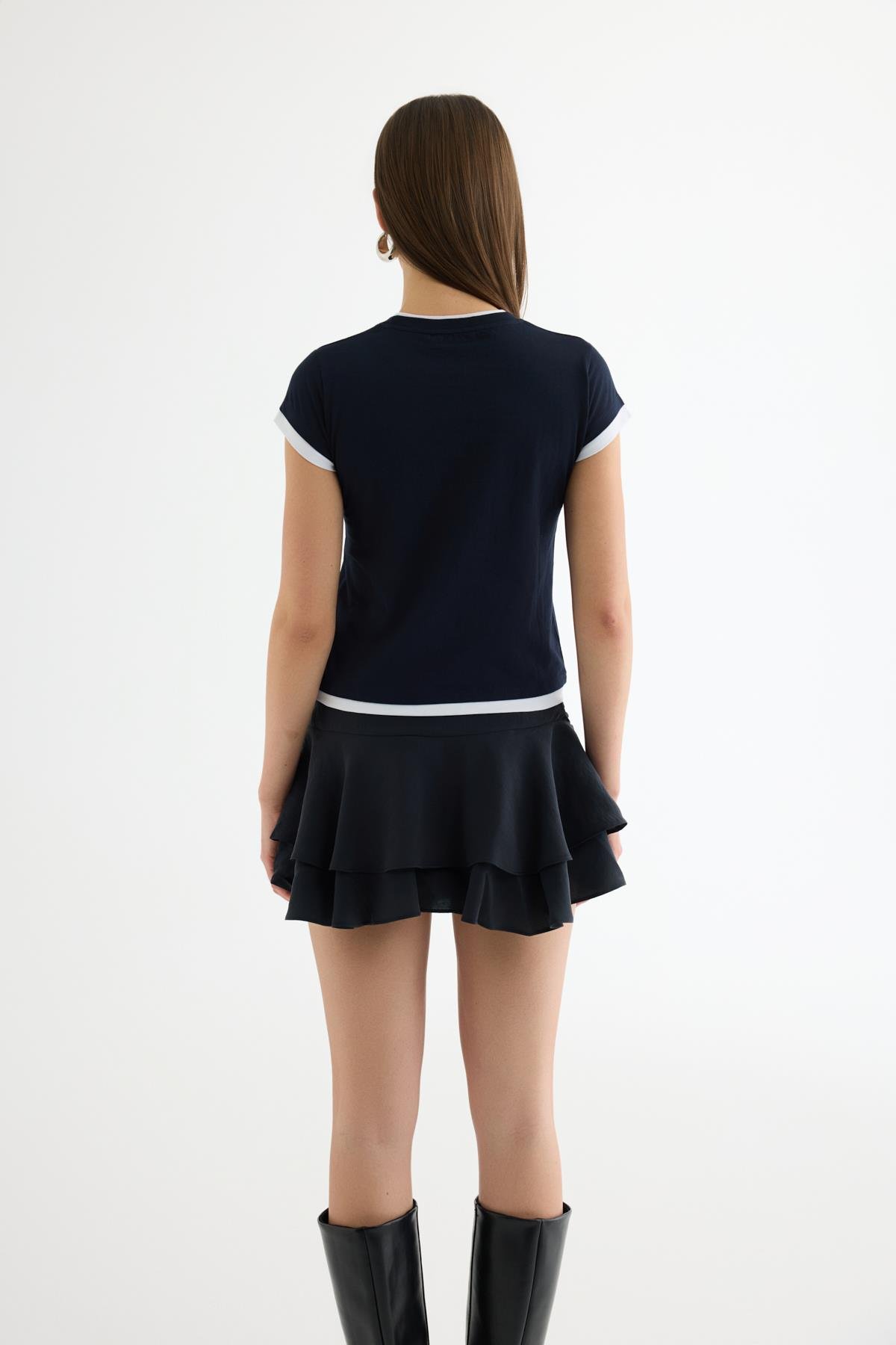 Quzu Baskı Detaylı Kısa Kollu T-shirt Lacivert