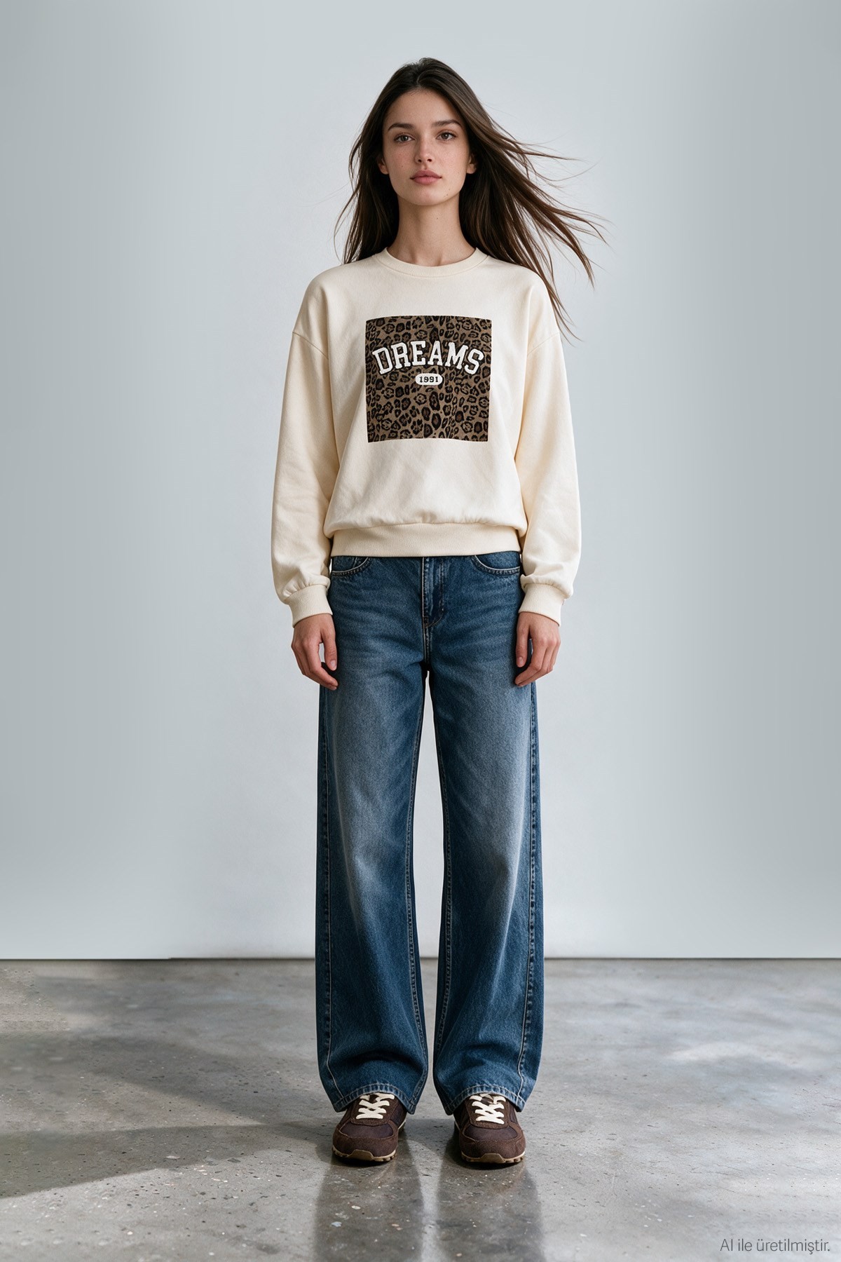 Quzu Baskı Detaylı Sweatshirt Bej