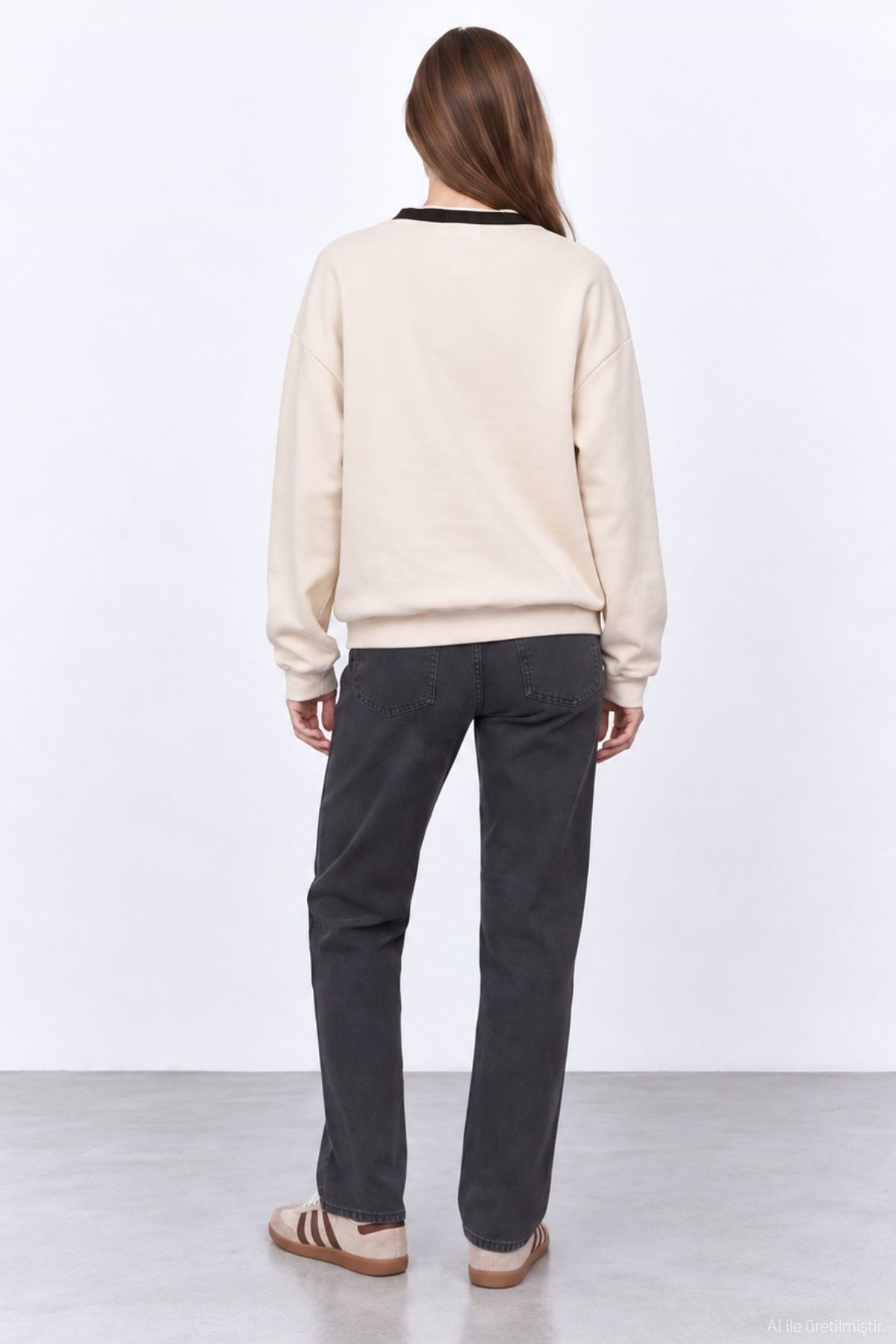 Quzu Baskı Detaylı Sweatshirt Bej