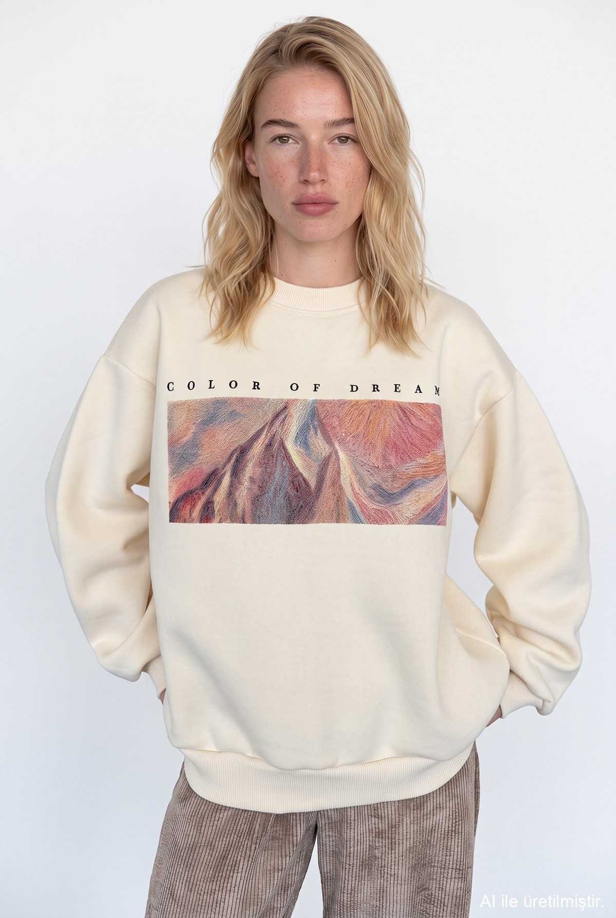 Quzu Baskı Detaylı Sweatshirt Bej