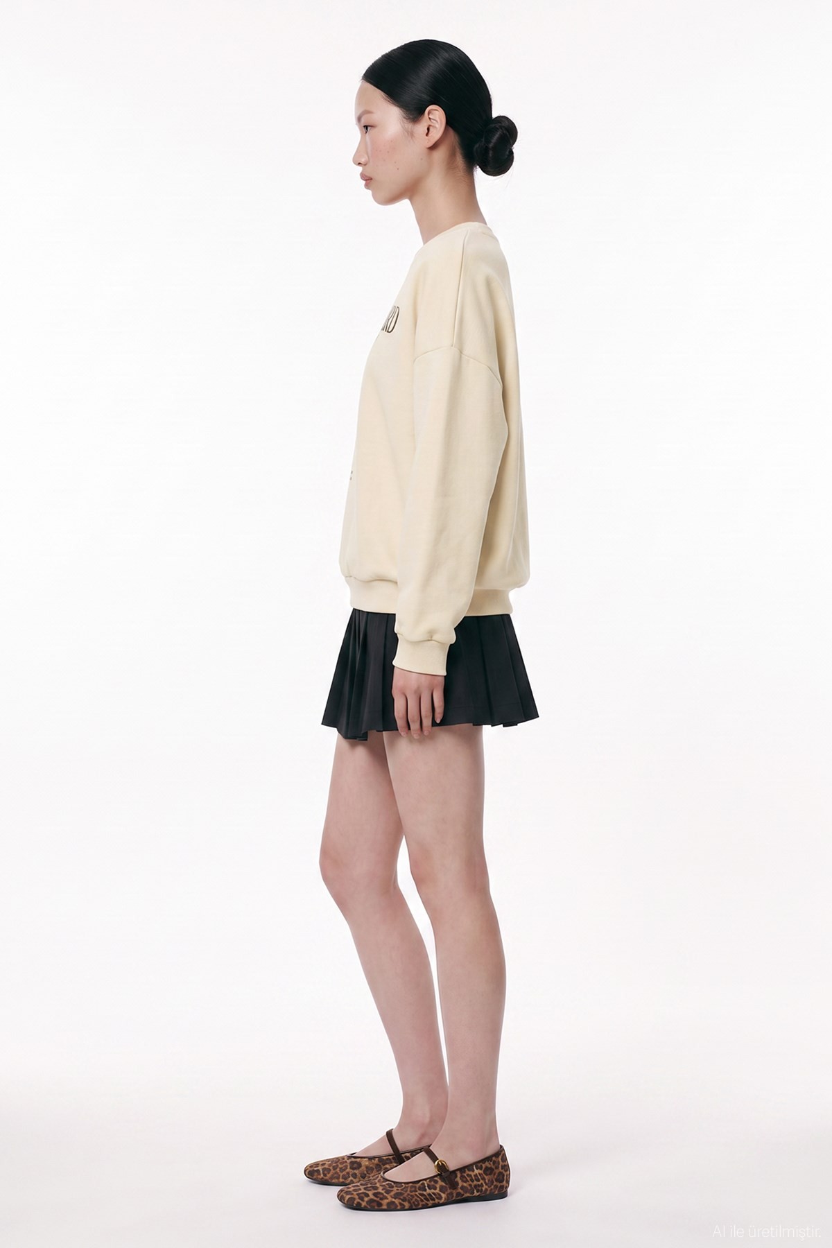 Quzu Baskı Detaylı Sweatshirt Bej