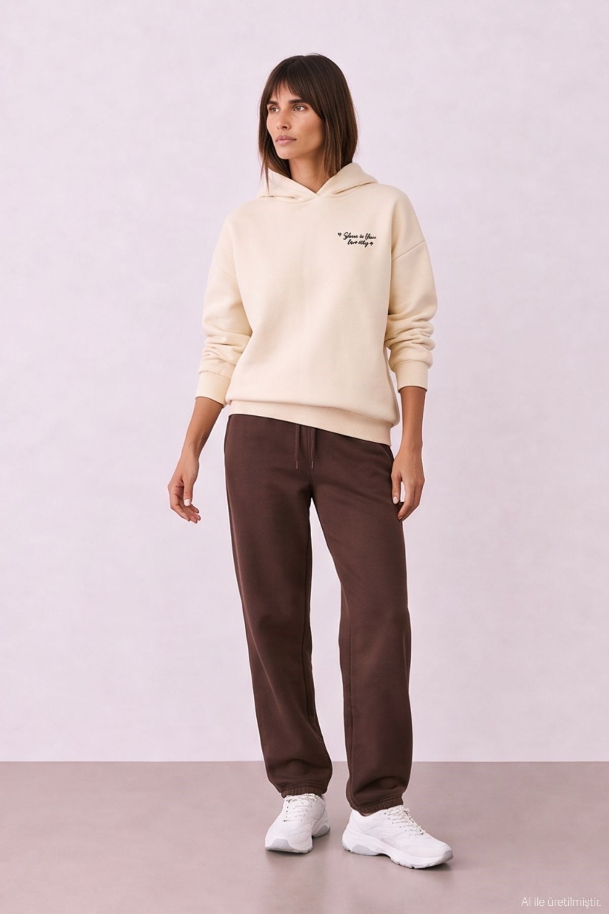 Quzu Baskı Detaylı Sweatshirt Bej