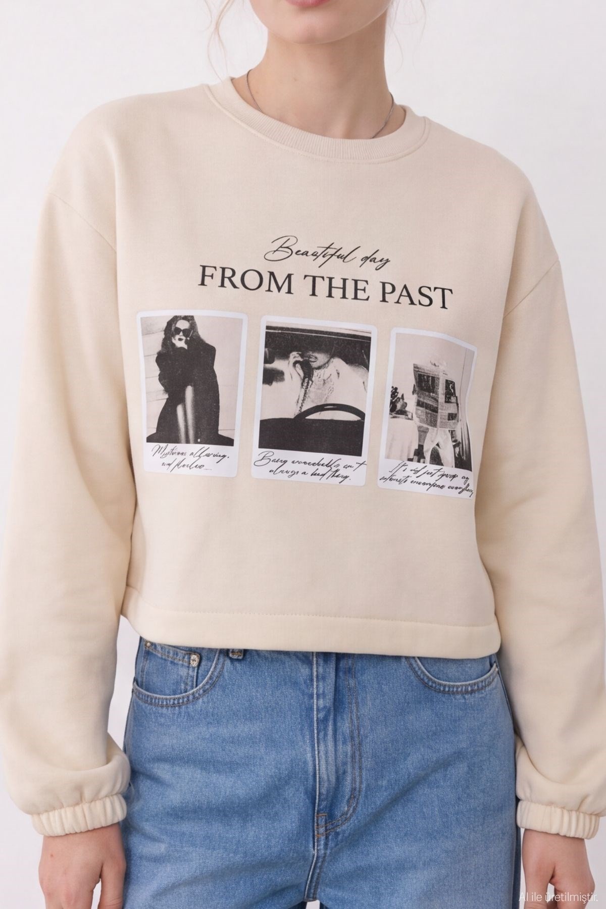Quzu Baskı Detaylı Sweatshirt Bej