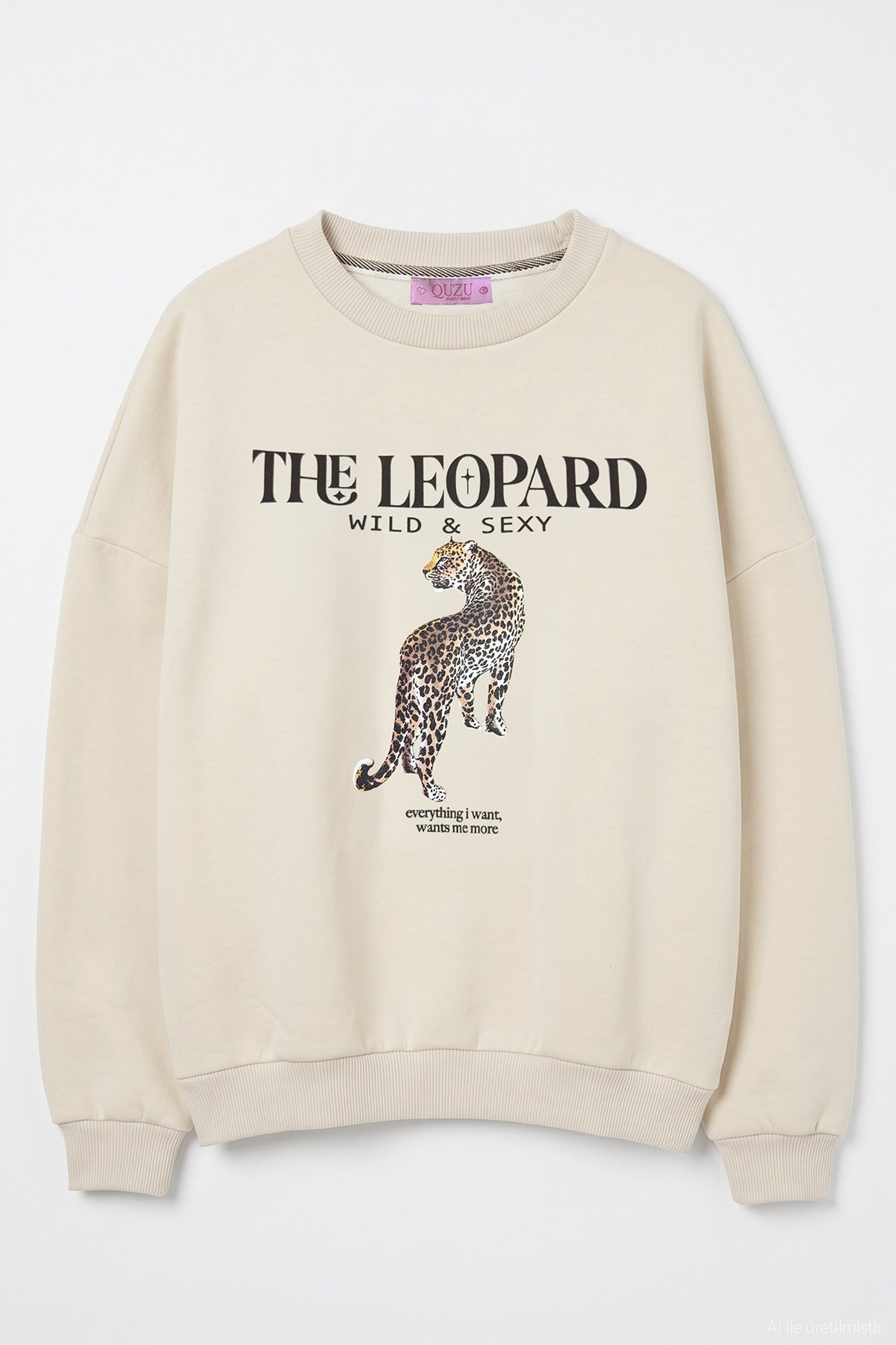 Quzu Baskı Detaylı Sweatshirt Bej