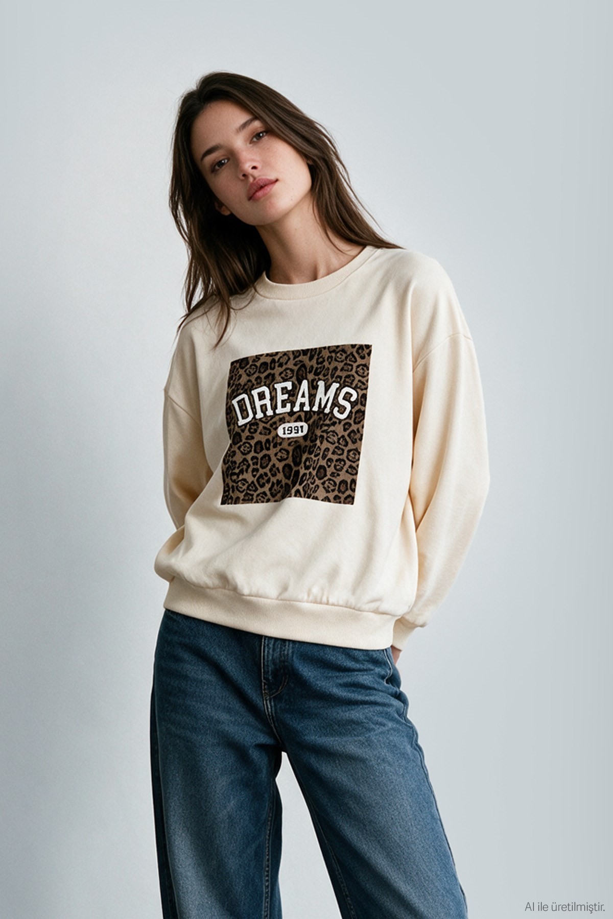 Quzu Baskı Detaylı Sweatshirt Bej
