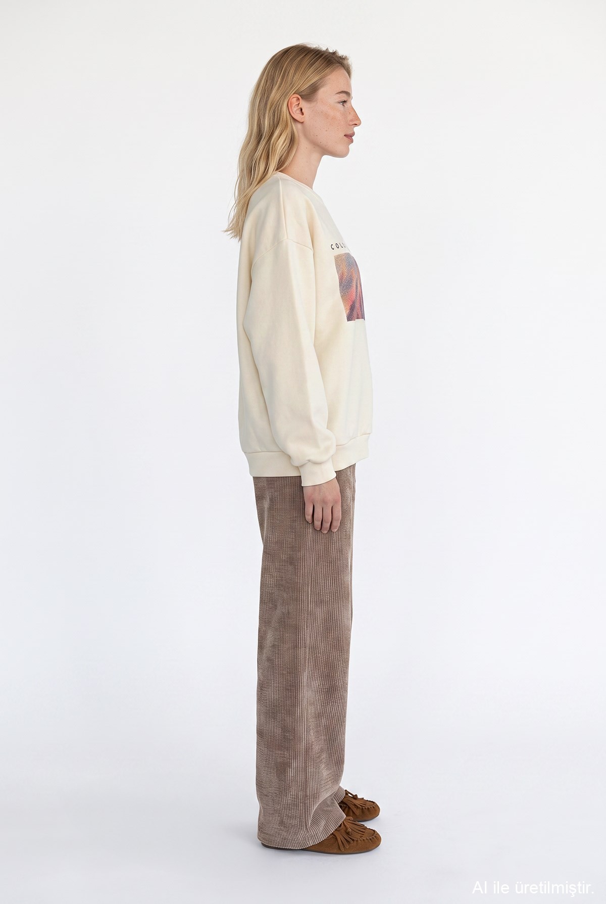 Quzu Baskı Detaylı Sweatshirt Bej