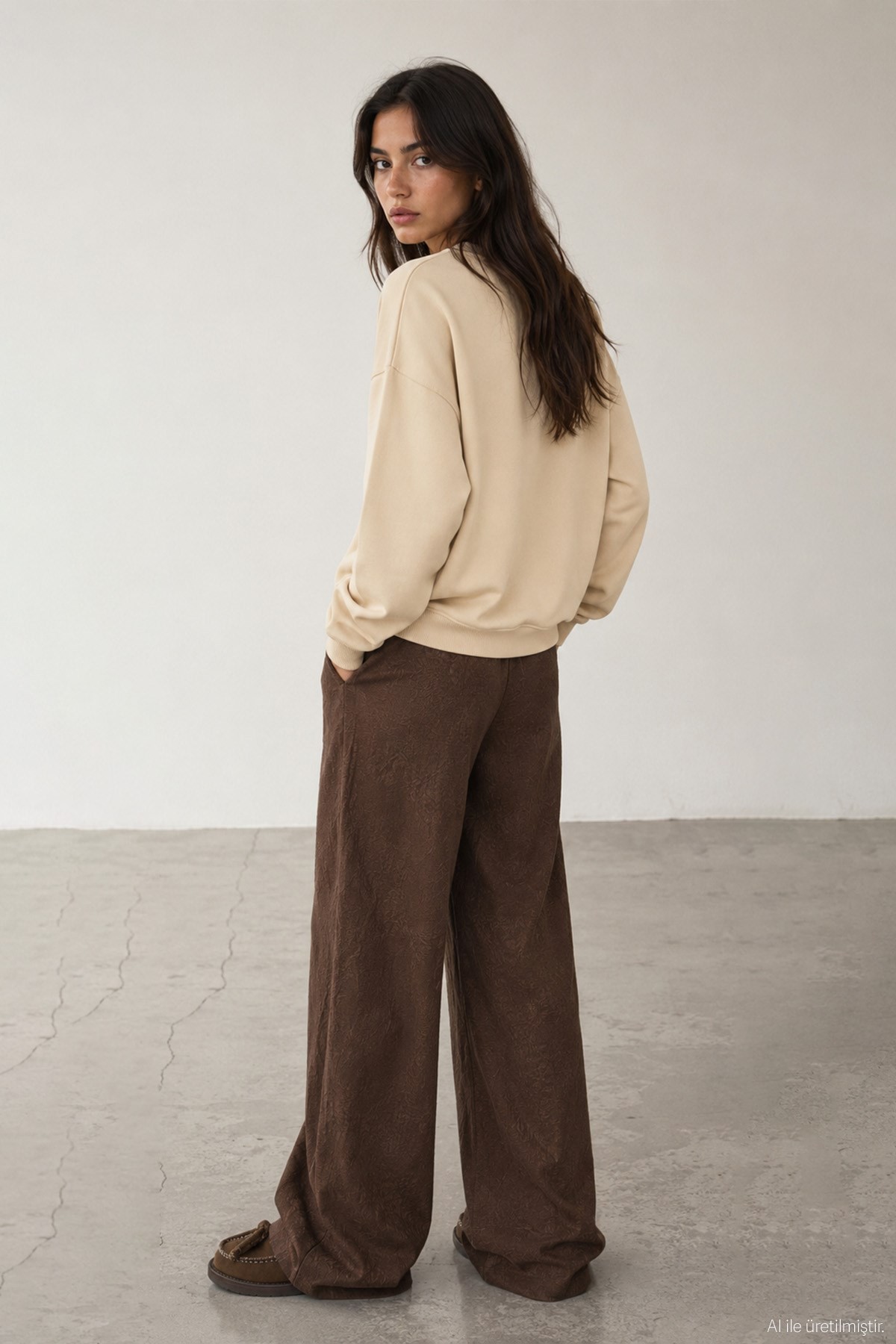 Quzu Baskı Detaylı Sweatshirt Bej