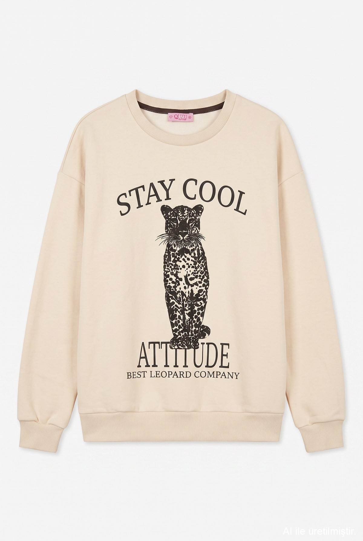 Quzu Baskı Detaylı Sweatshirt Bej