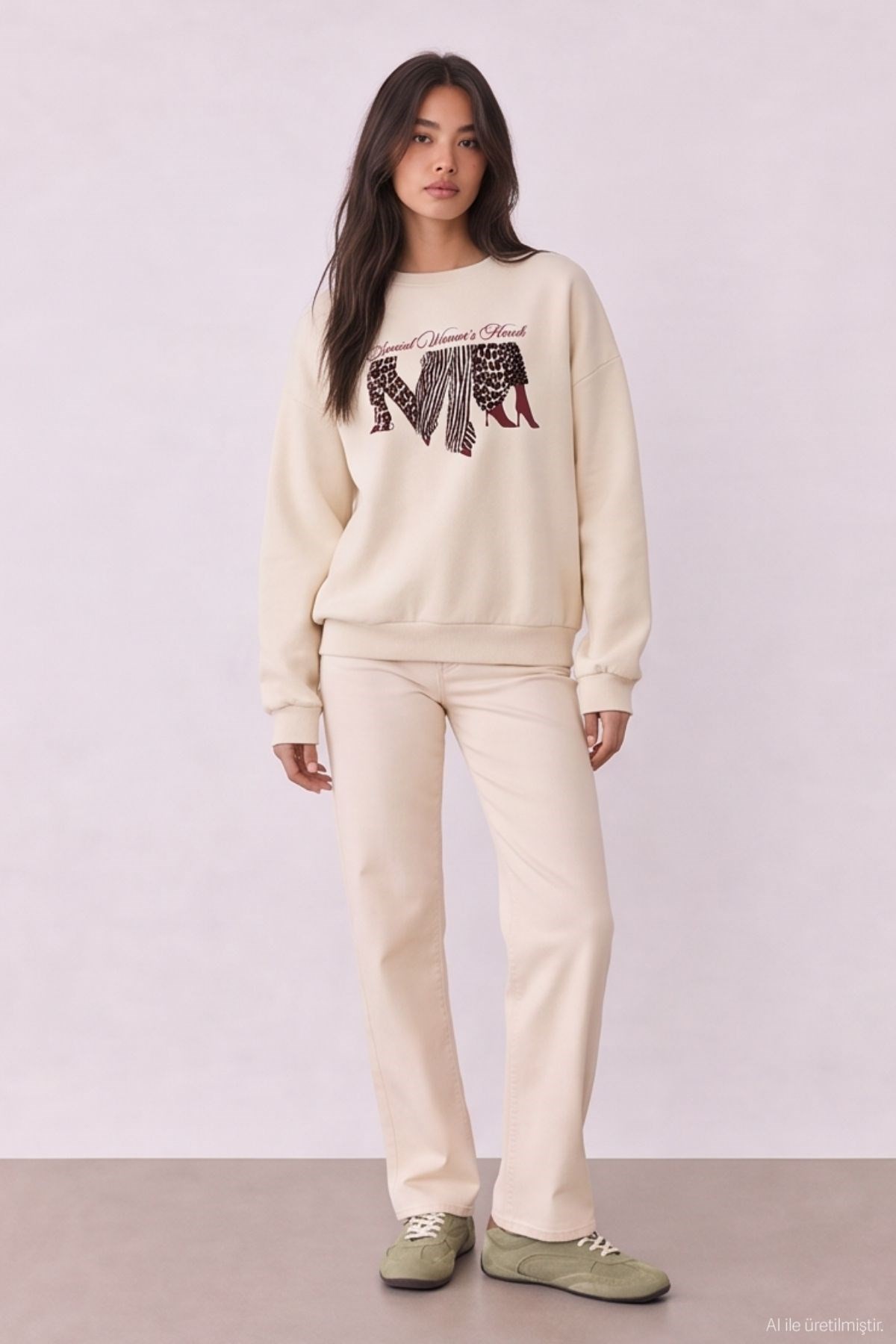 Quzu Baskı Detaylı Sweatshirt Bej