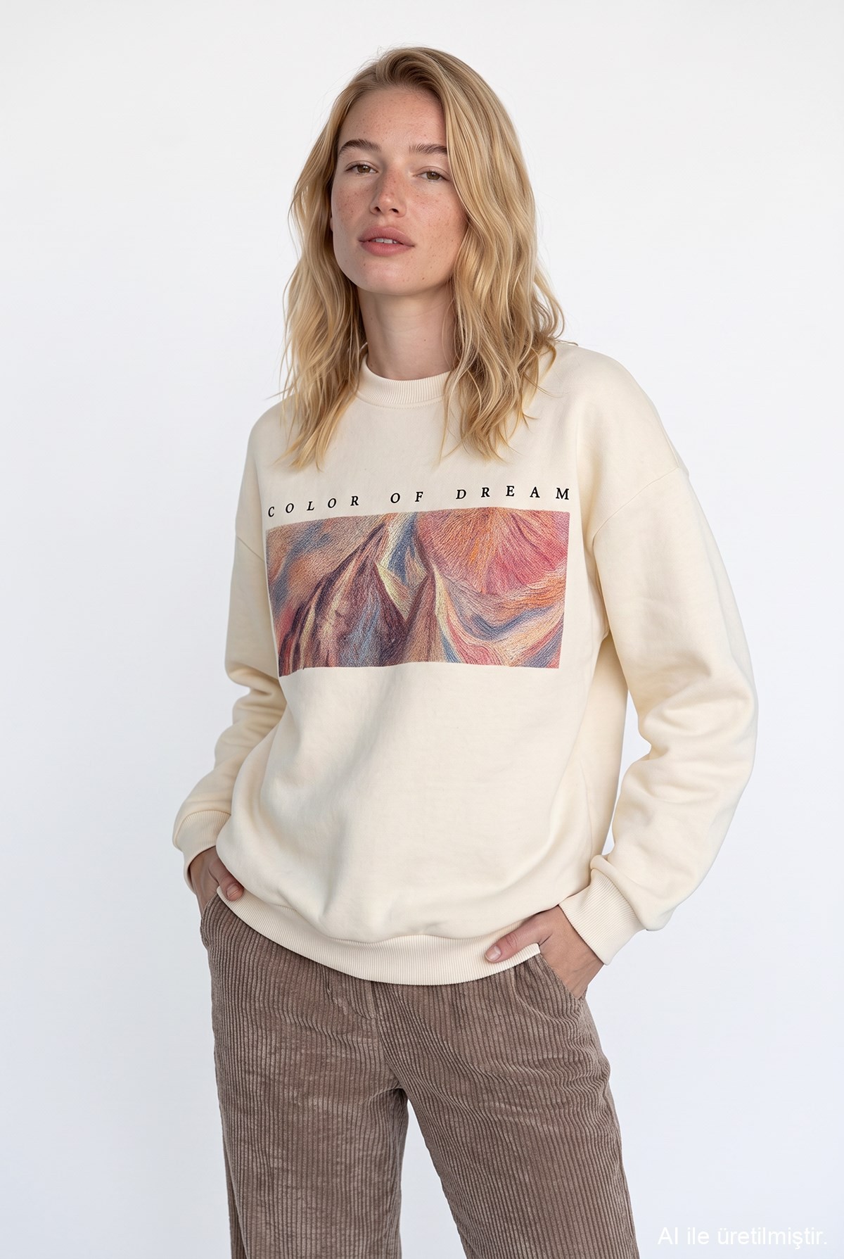 Quzu Baskı Detaylı Sweatshirt Bej