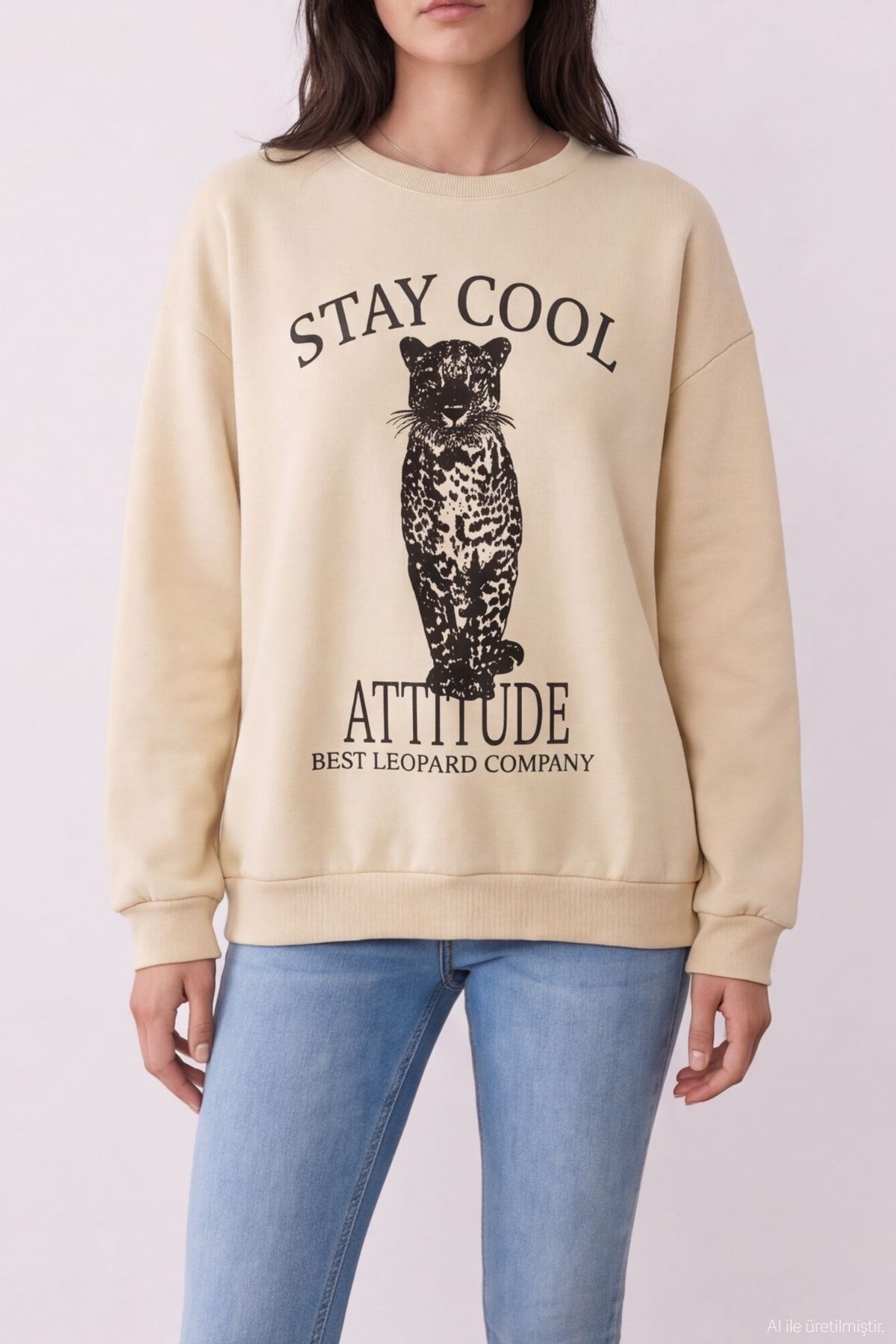 Quzu Baskı Detaylı Sweatshirt Bej