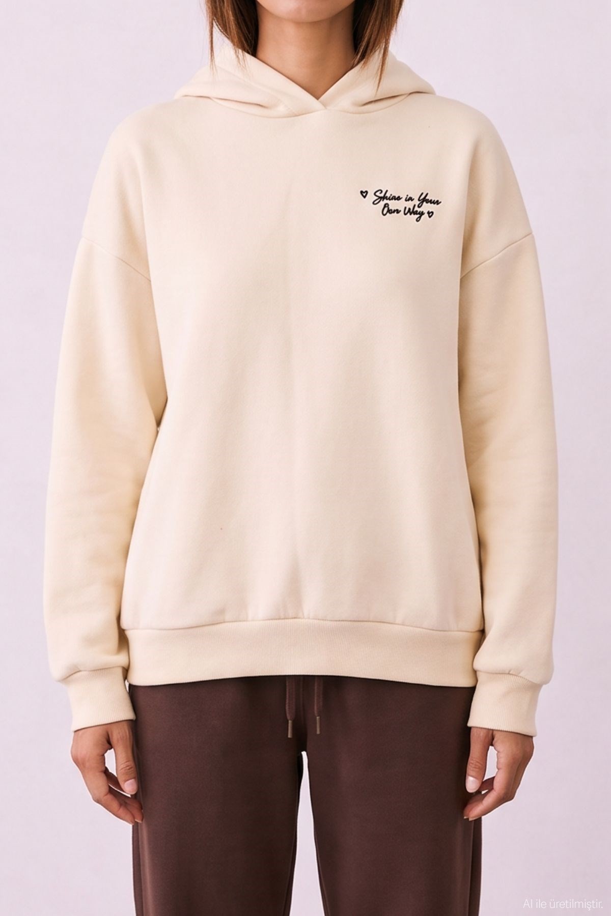 Quzu Baskı Detaylı Sweatshirt Bej