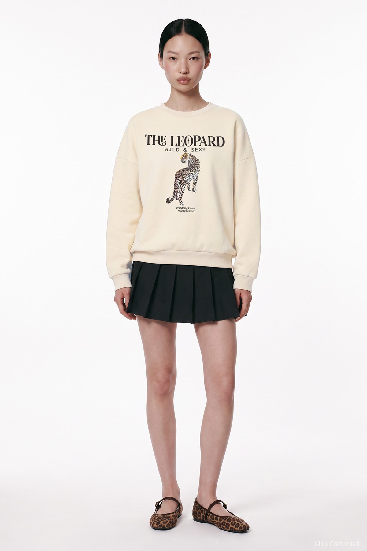 Quzu Baskı Detaylı Sweatshirt Bej