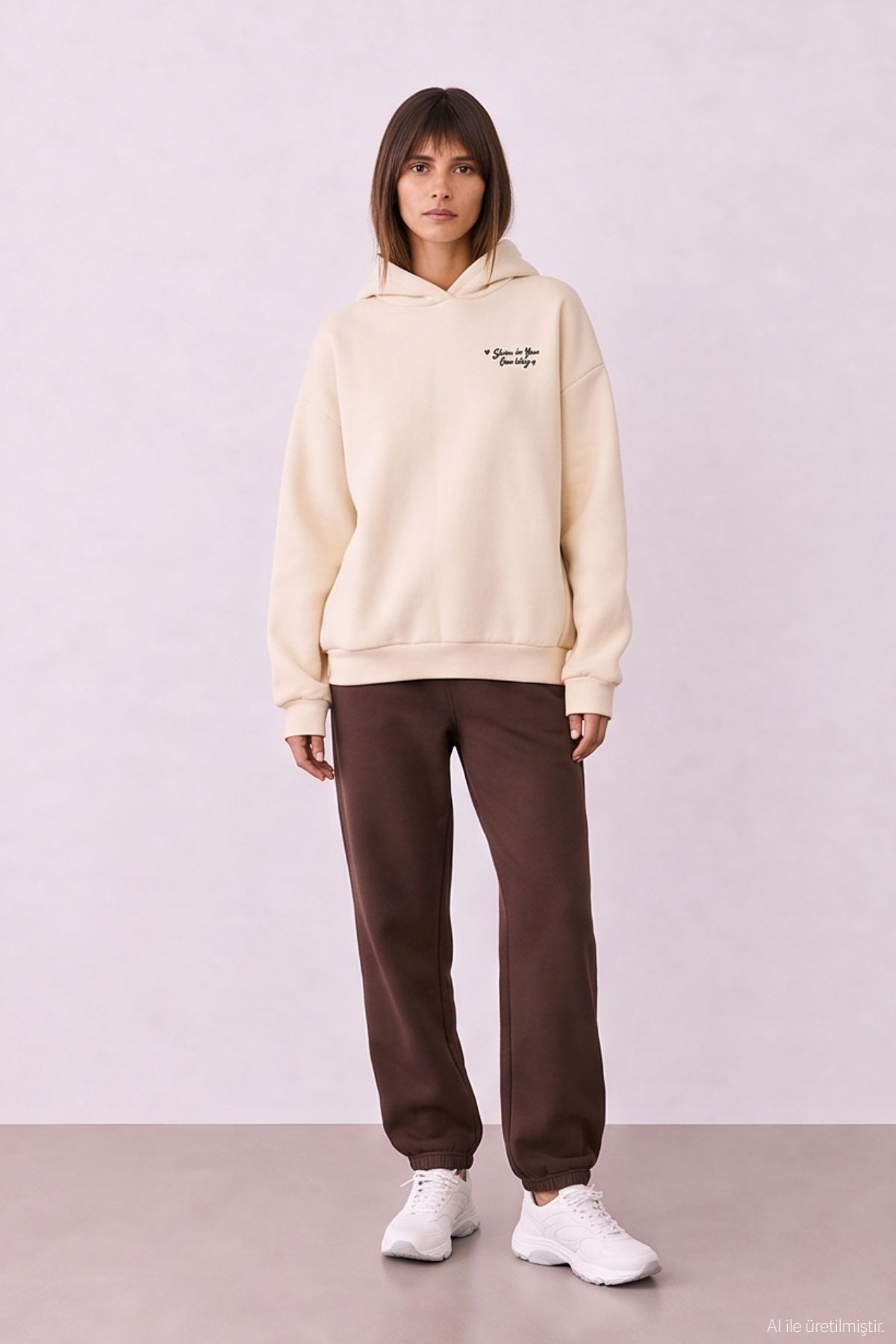 Quzu Baskı Detaylı Sweatshirt Bej
