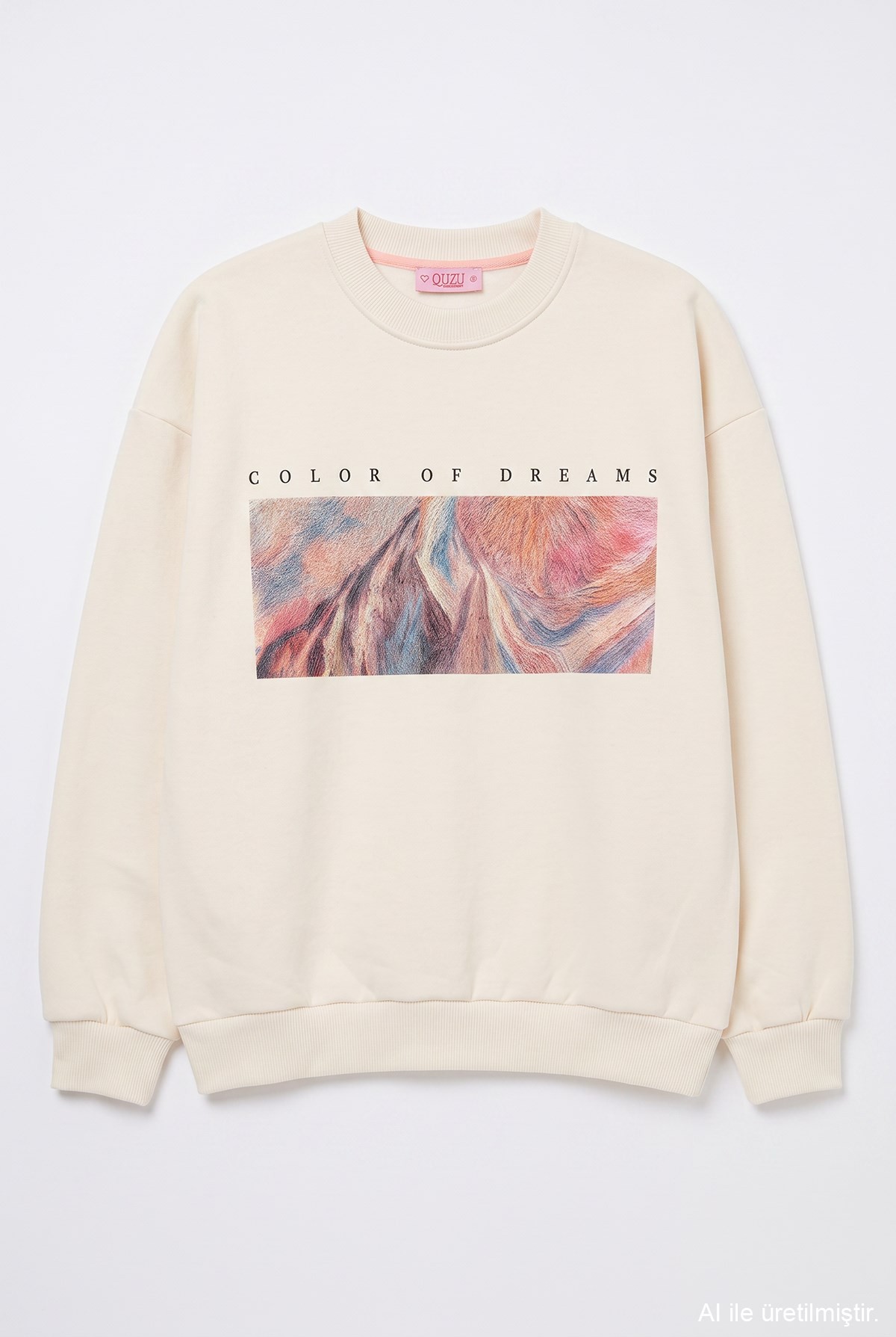 Quzu Baskı Detaylı Sweatshirt Bej